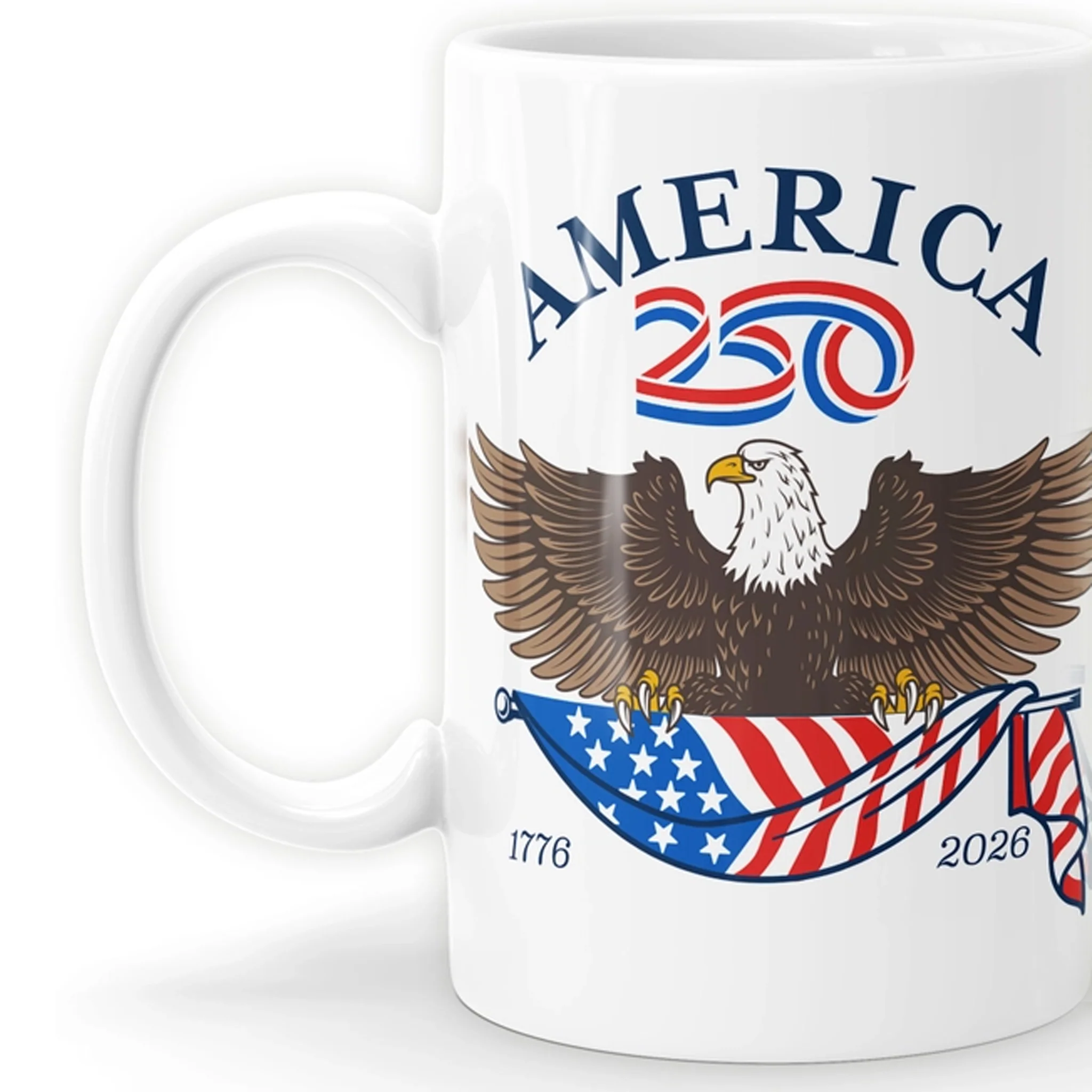 America 250th Birthday Eagle & Flag White Coffee Mug