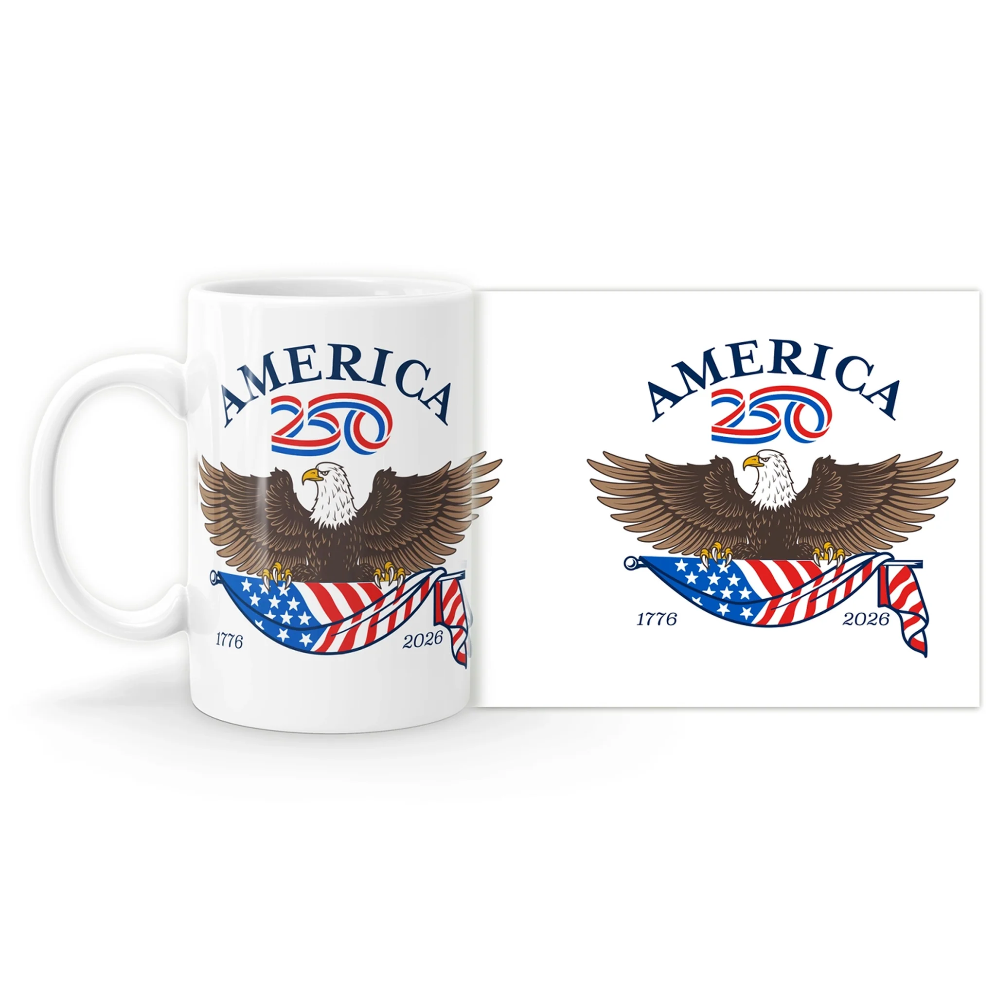 America 250th Birthday Eagle & Flag White Coffee Mug - Image 2