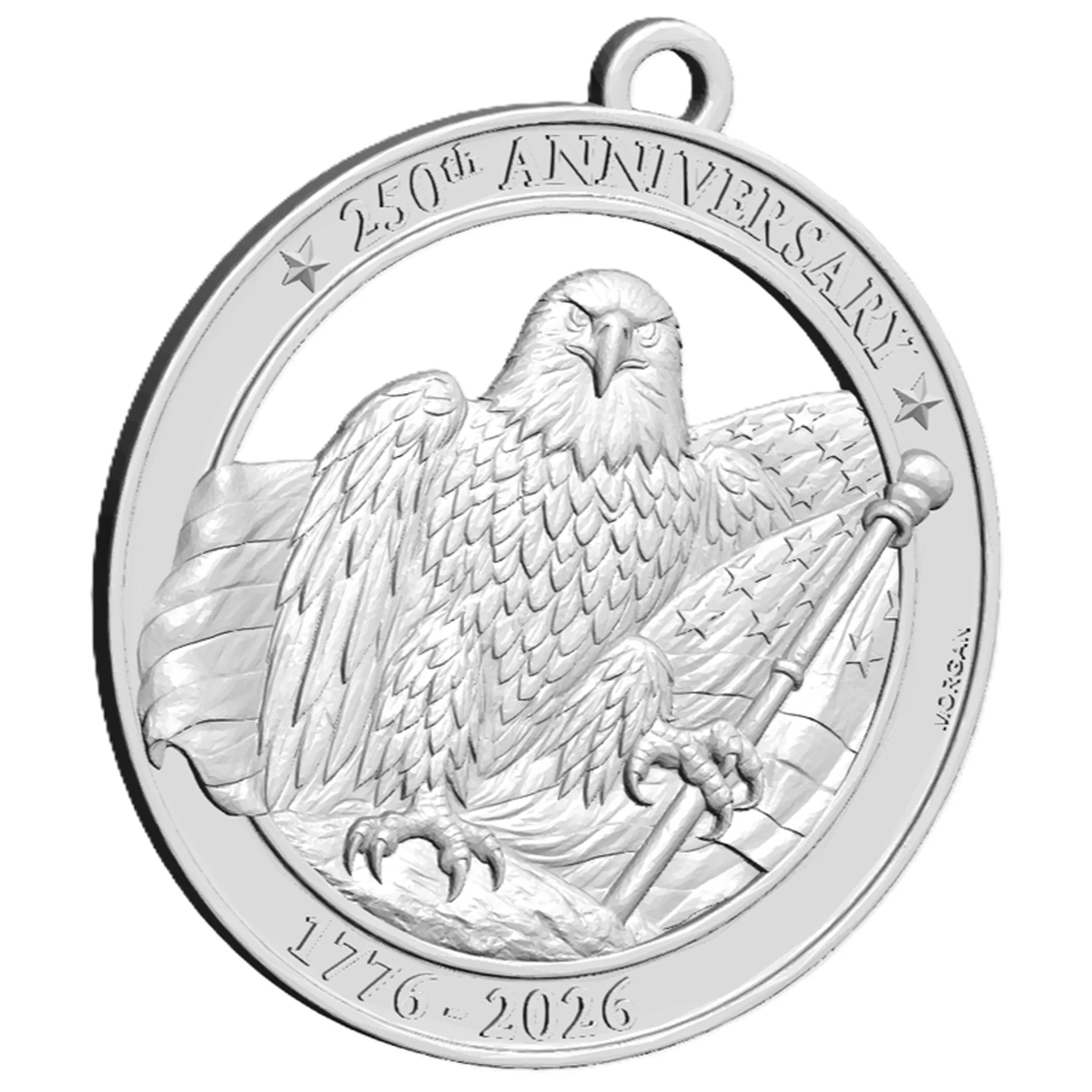 American Eagle and Flag 250th Anniversary Pewter Ornament