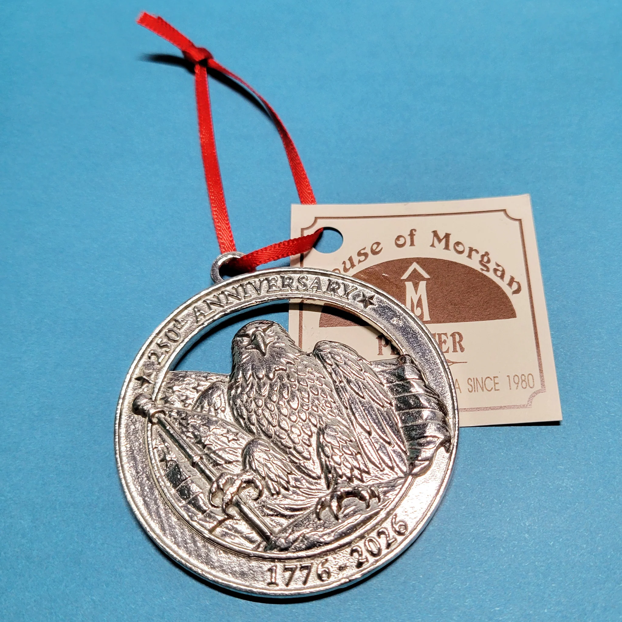 American Eagle and Flag 250th Anniversary Pewter Ornament - Image 2
