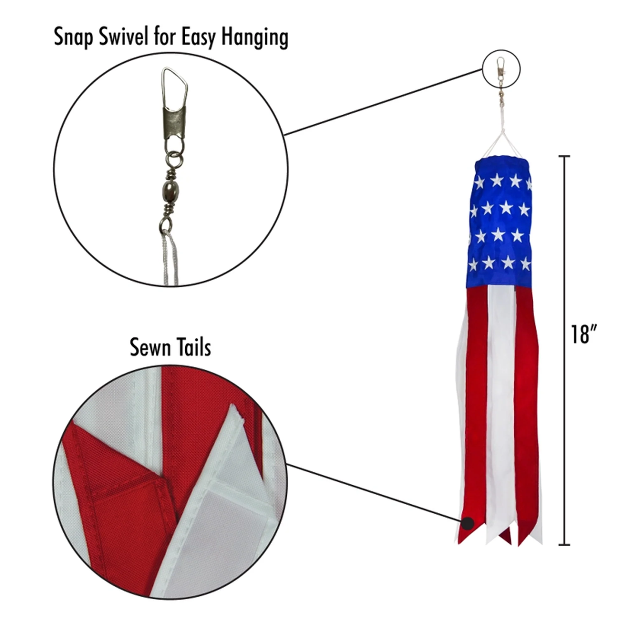 American Flag Embroidered 18" Mini Windsock - Image 4