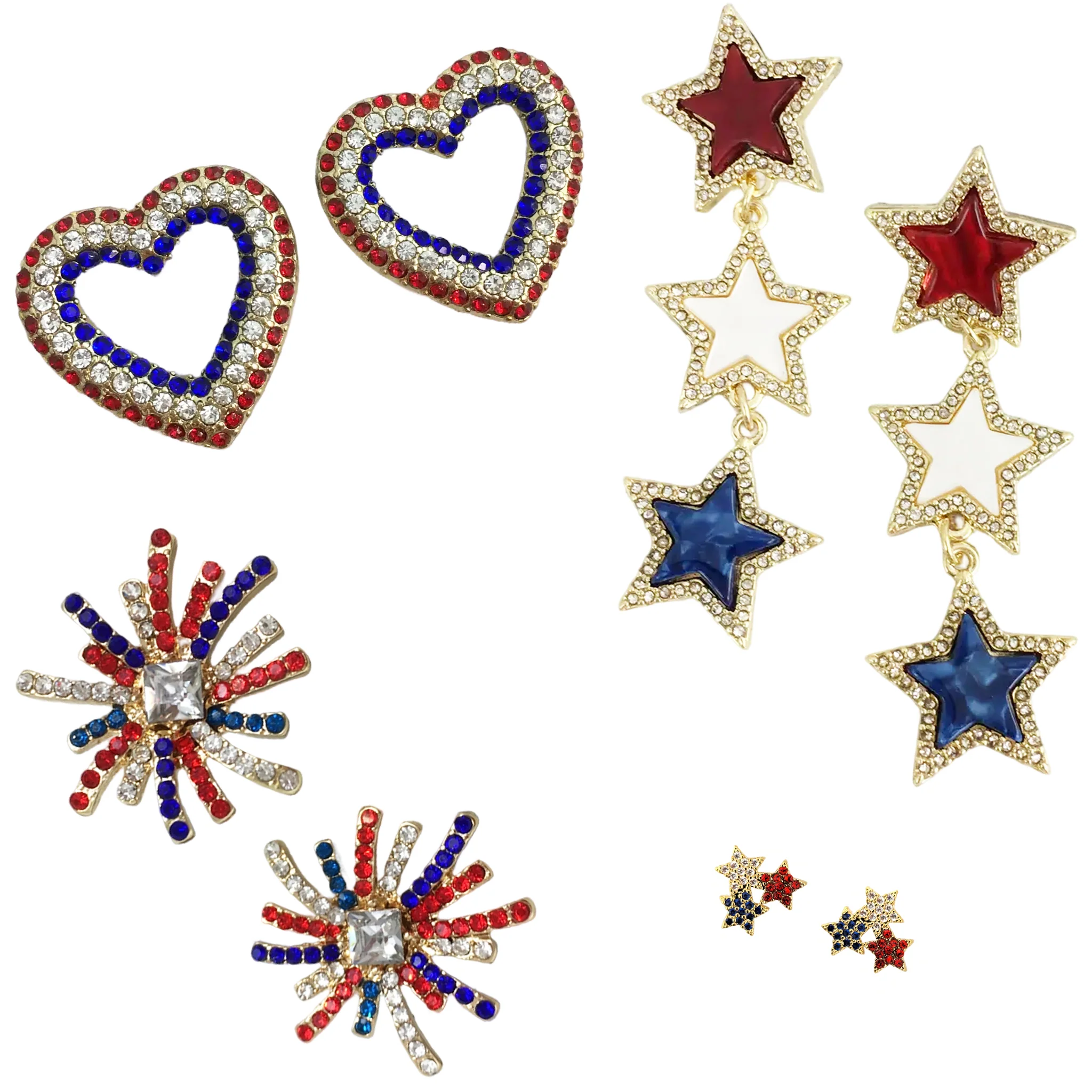 Americana Red White Blue Rhinestone Earrings Assorted