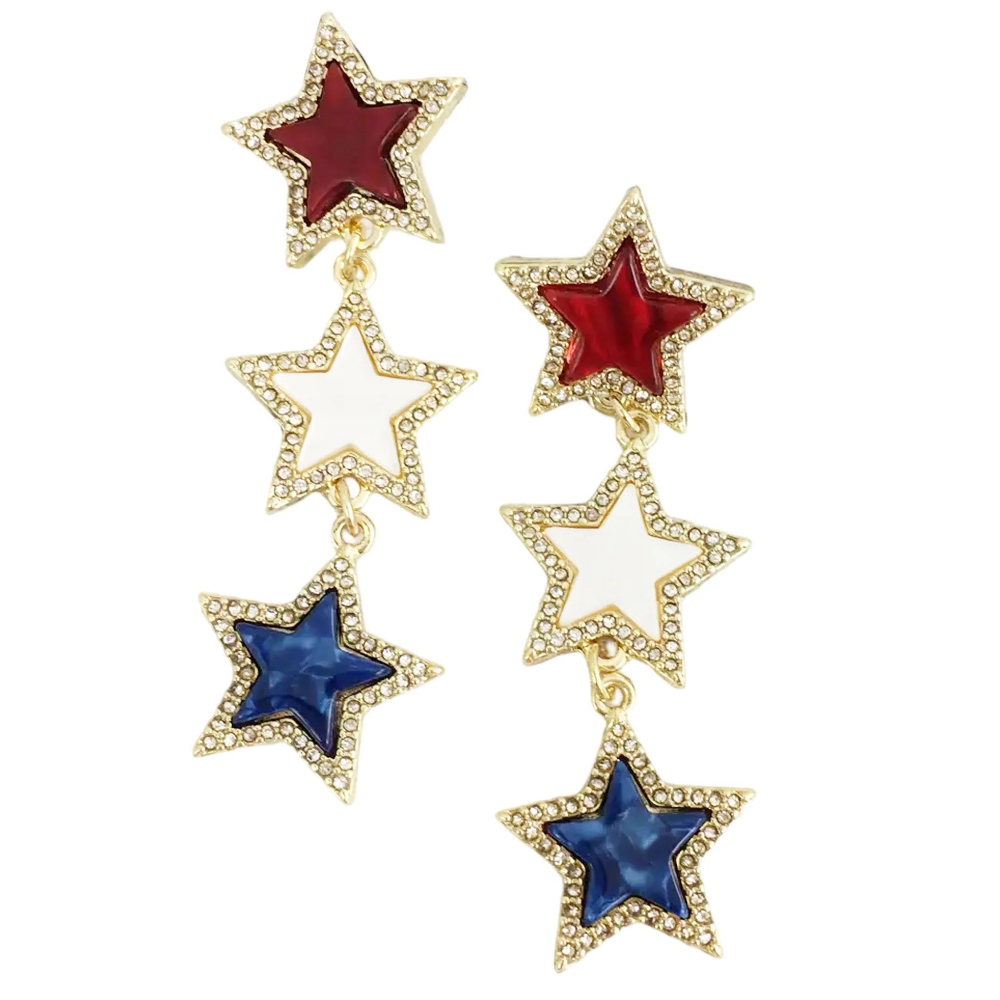 Americana Red White Blue Rhinestone Earrings Assorted - Image 2