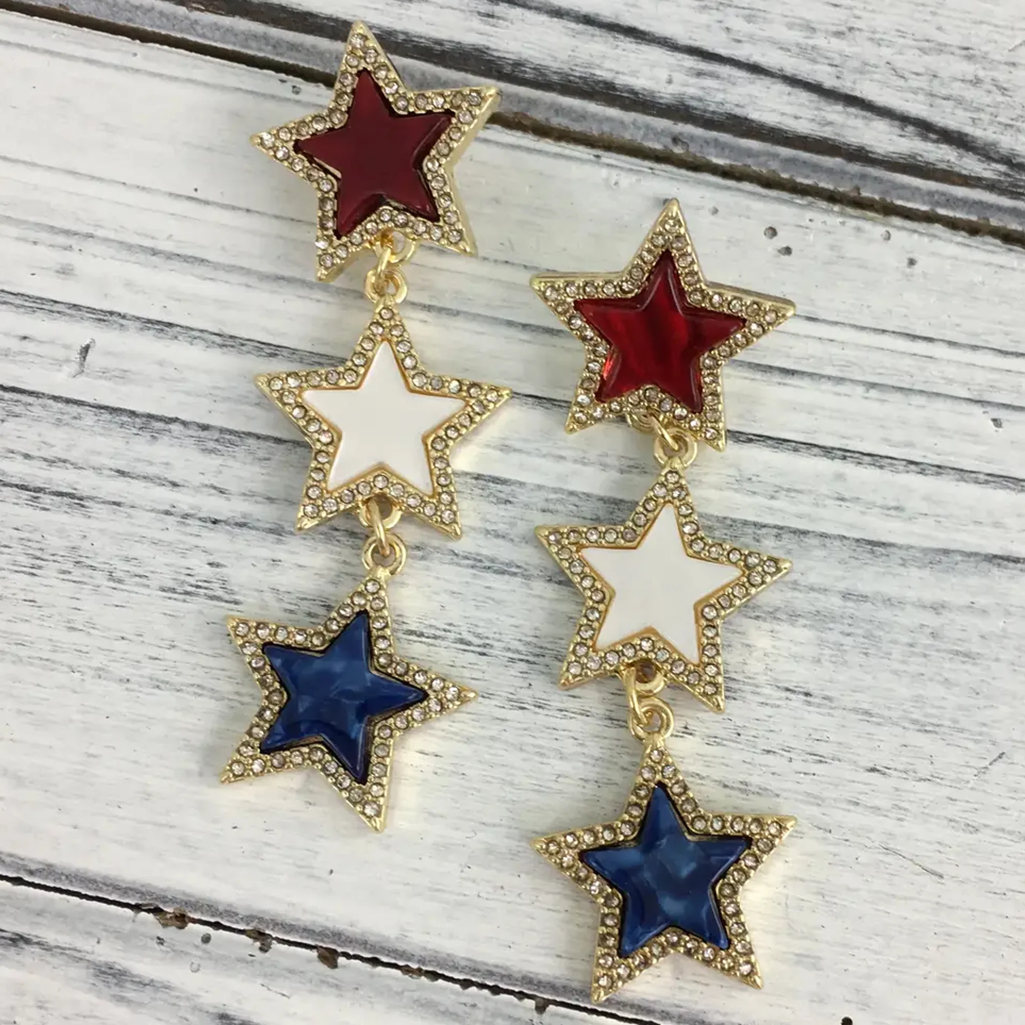 Americana Red White Blue Rhinestone Earrings Assorted - Image 3