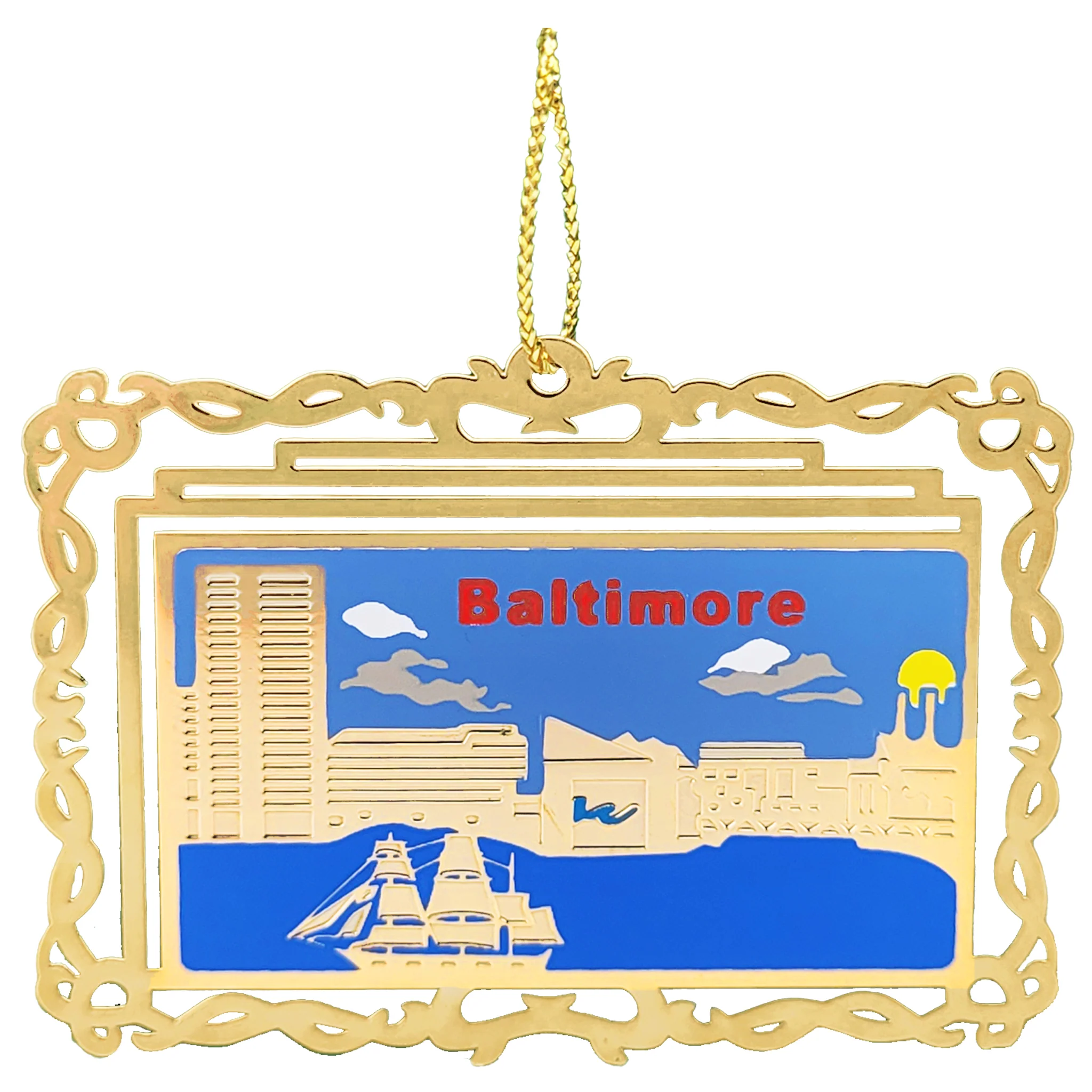 Baltimore Maryland Skyline Brass Ornament