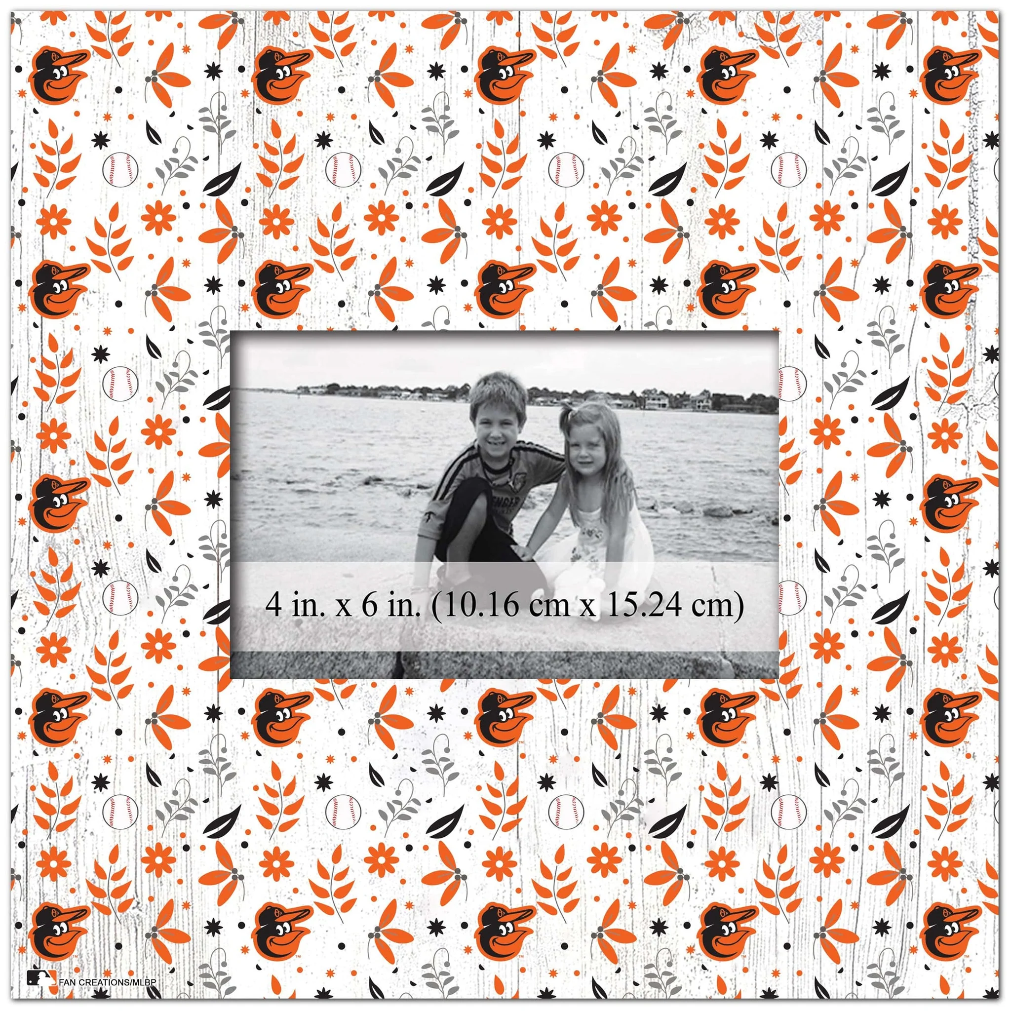 Baltimore Orioles Floral Pattern Picture Frame 10" x 10"