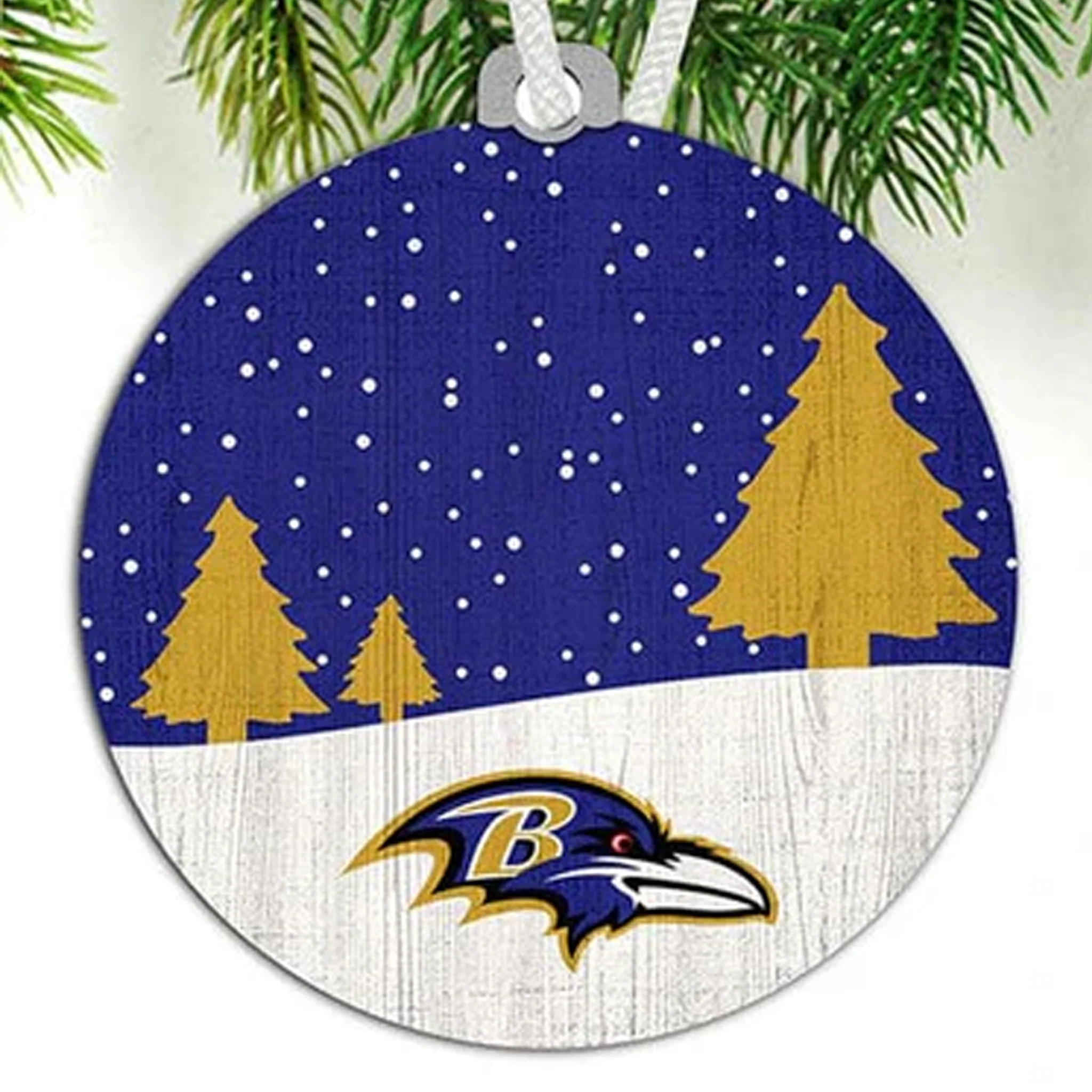 Baltimore Ravens Snow Scene Round Ornament - Image 2