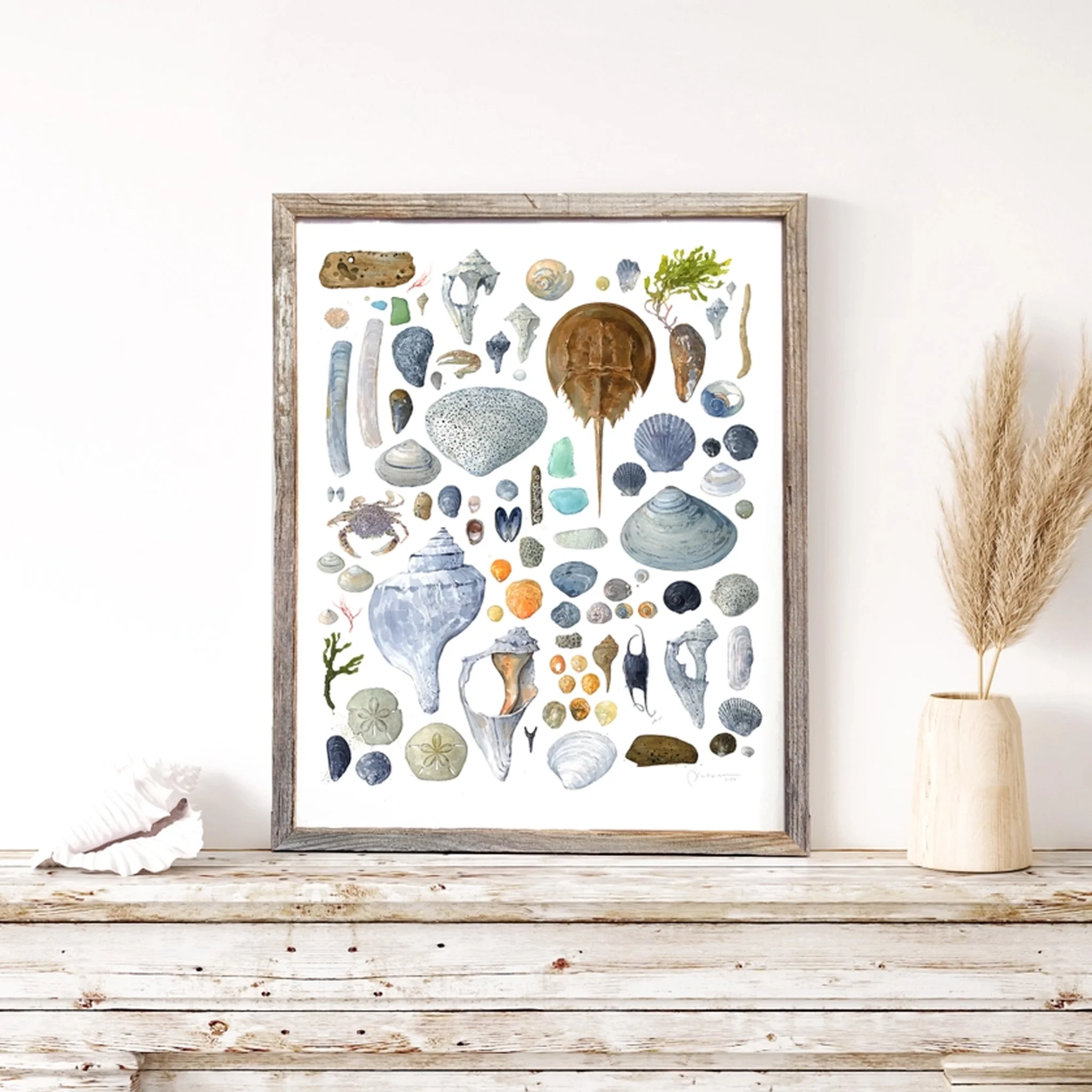Beachcombing Shells Watercolor Art Print - Matted - Image 2