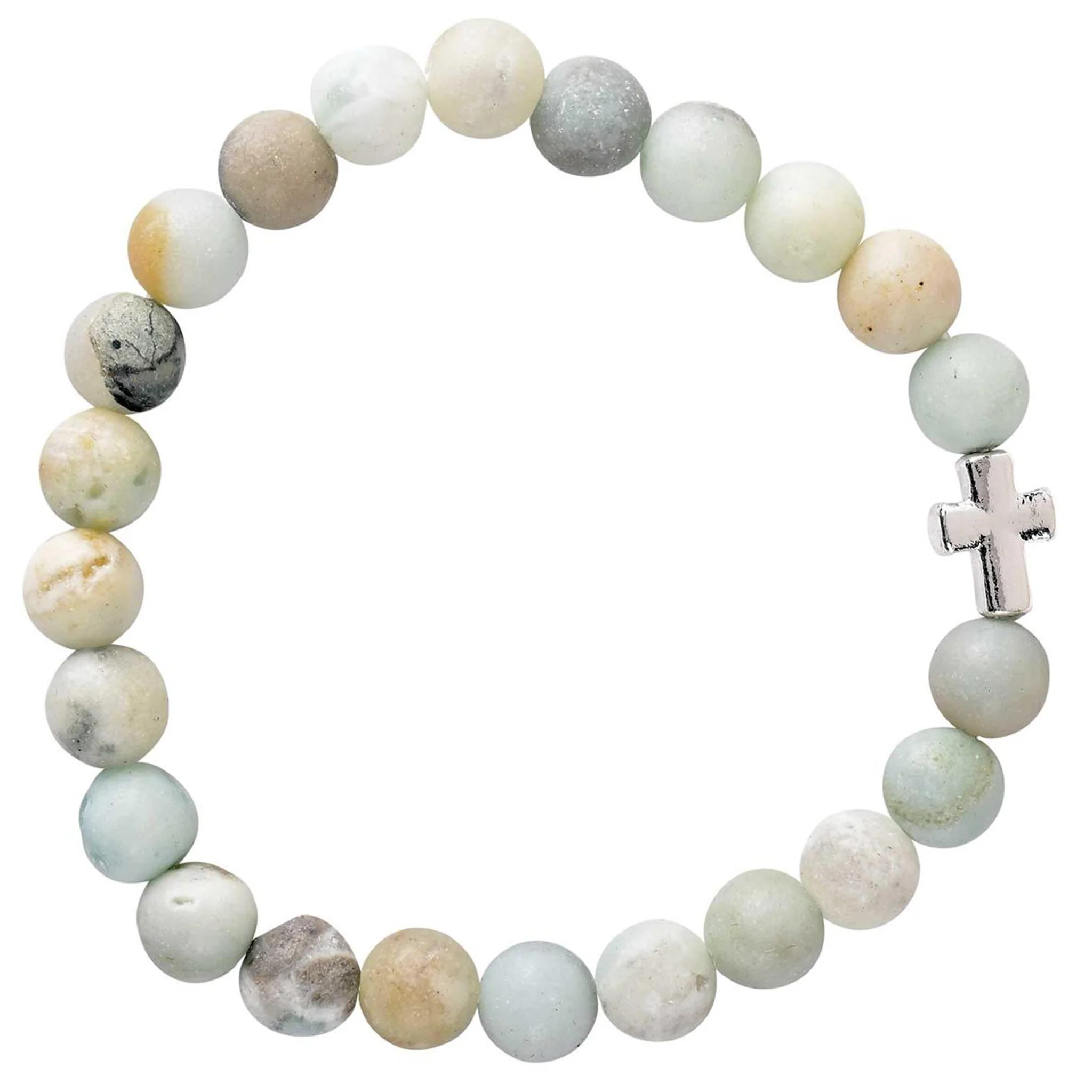 Bead Stretch Bracelet with Cross - Assorted Semi Precious Stones