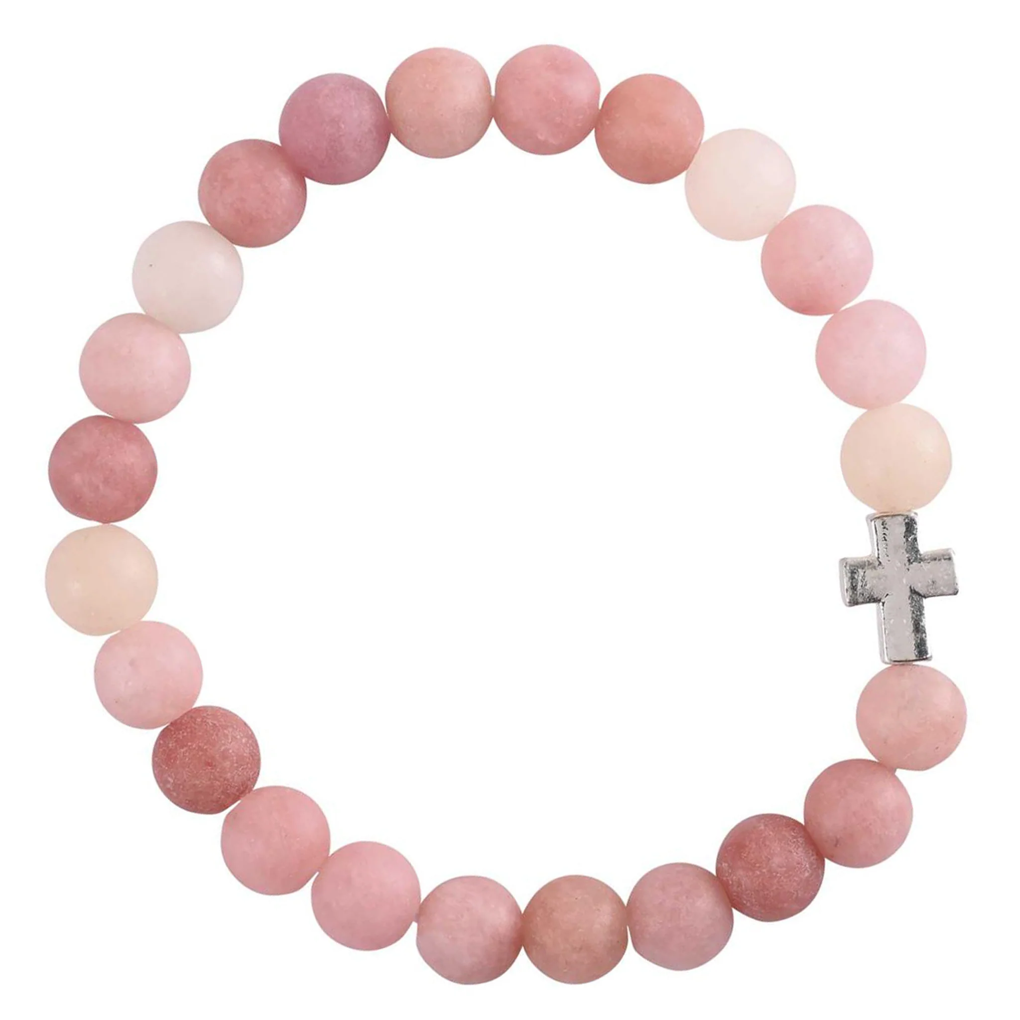 Bead Stretch Bracelet with Cross - Assorted Semi Precious Stones - Image 2