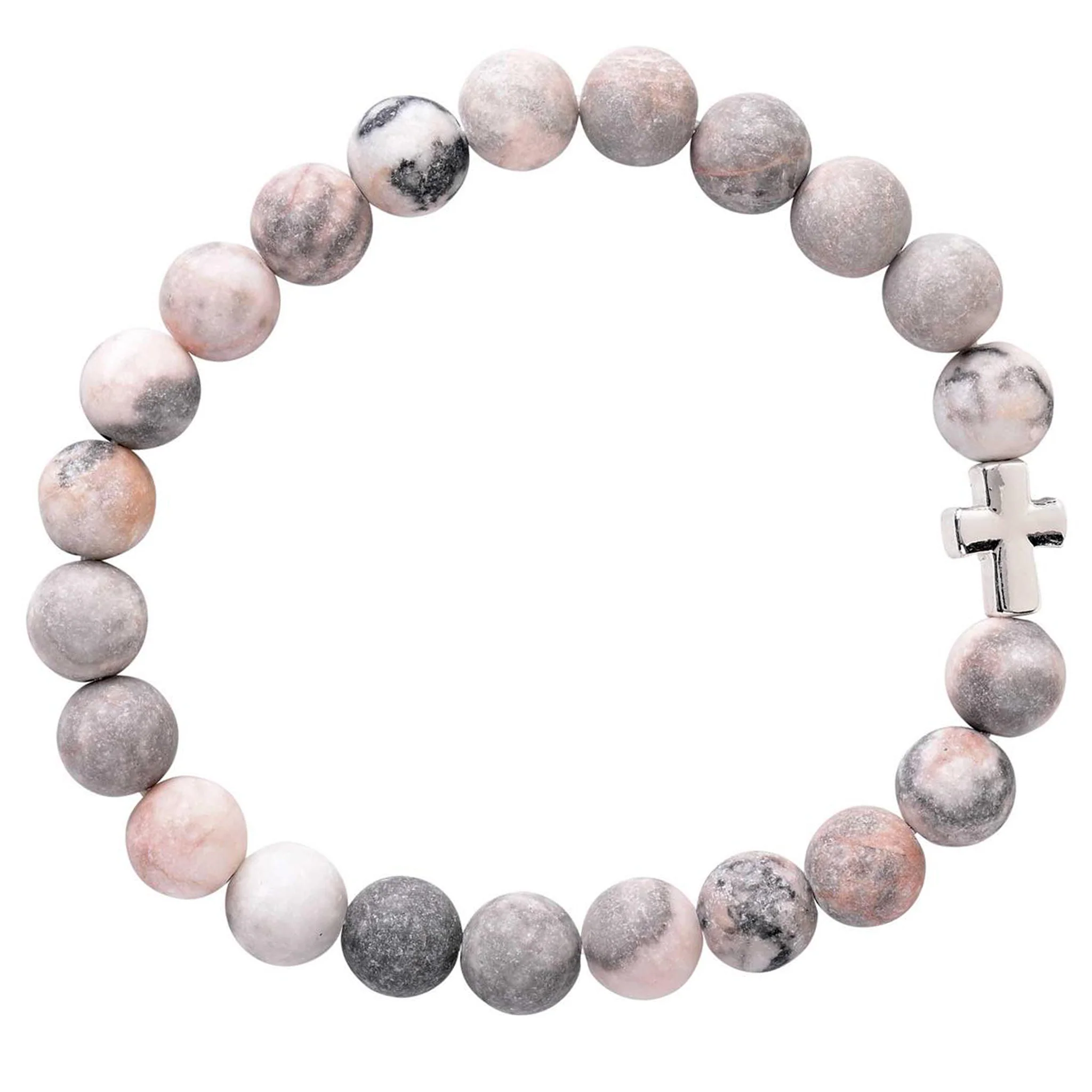 Bead Stretch Bracelet with Cross - Assorted Semi Precious Stones - Image 3