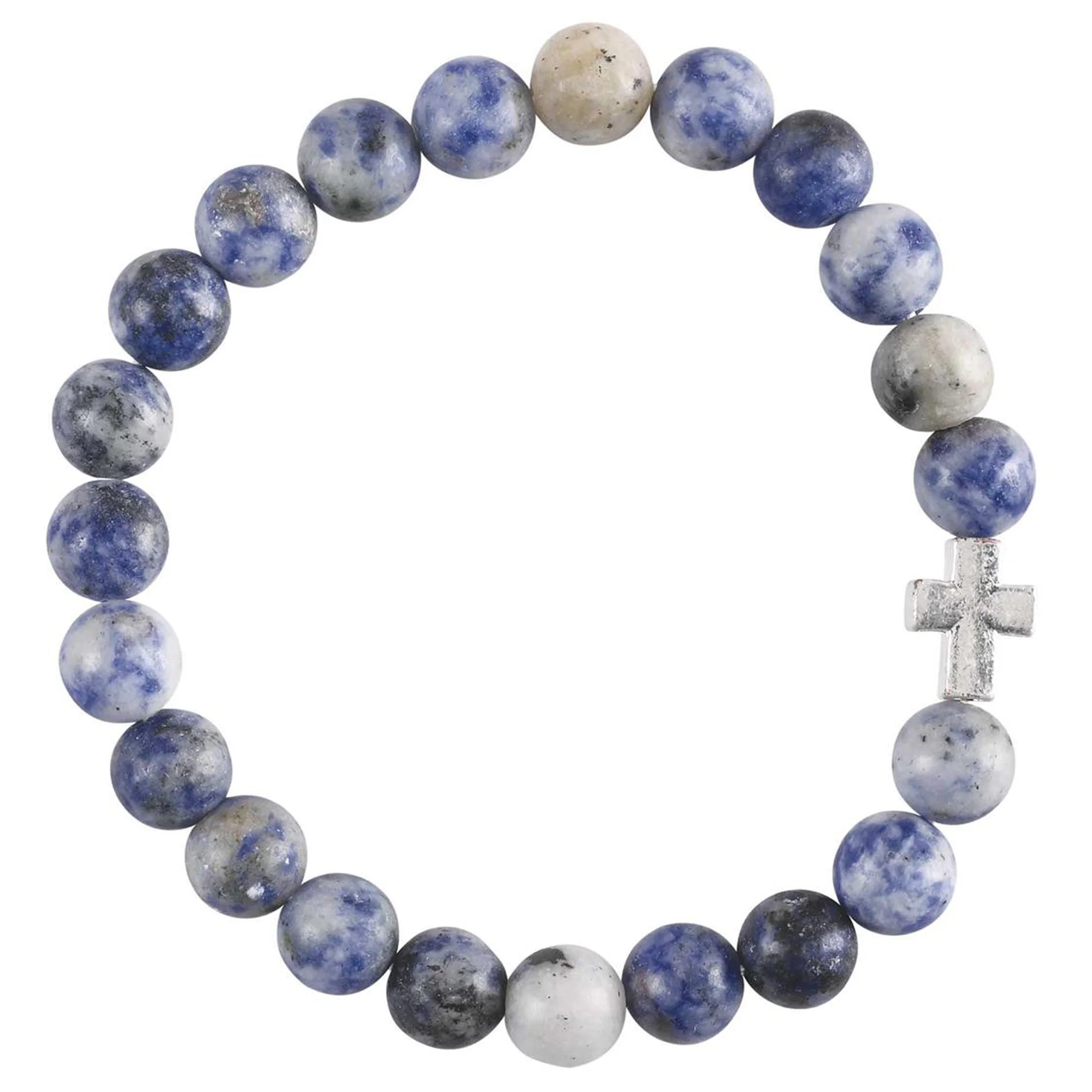 Bead Stretch Bracelet with Cross - Assorted Semi Precious Stones - Image 4