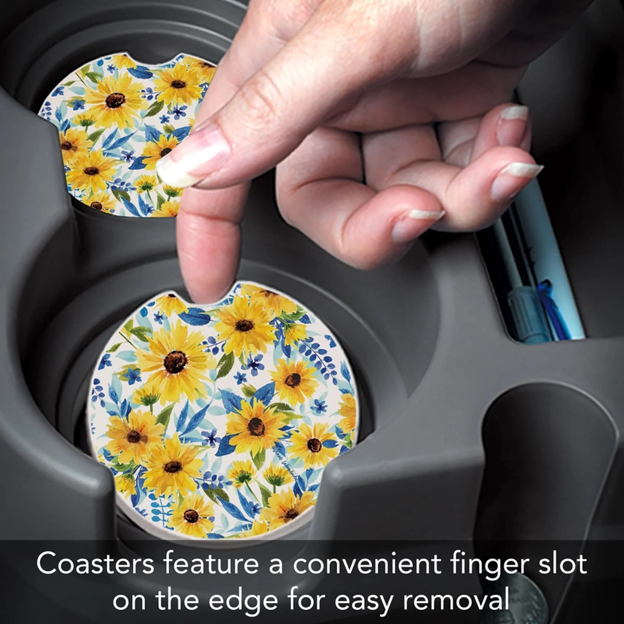 Black Eyed Susans Absorbent Stone Car Coaster - Image 3