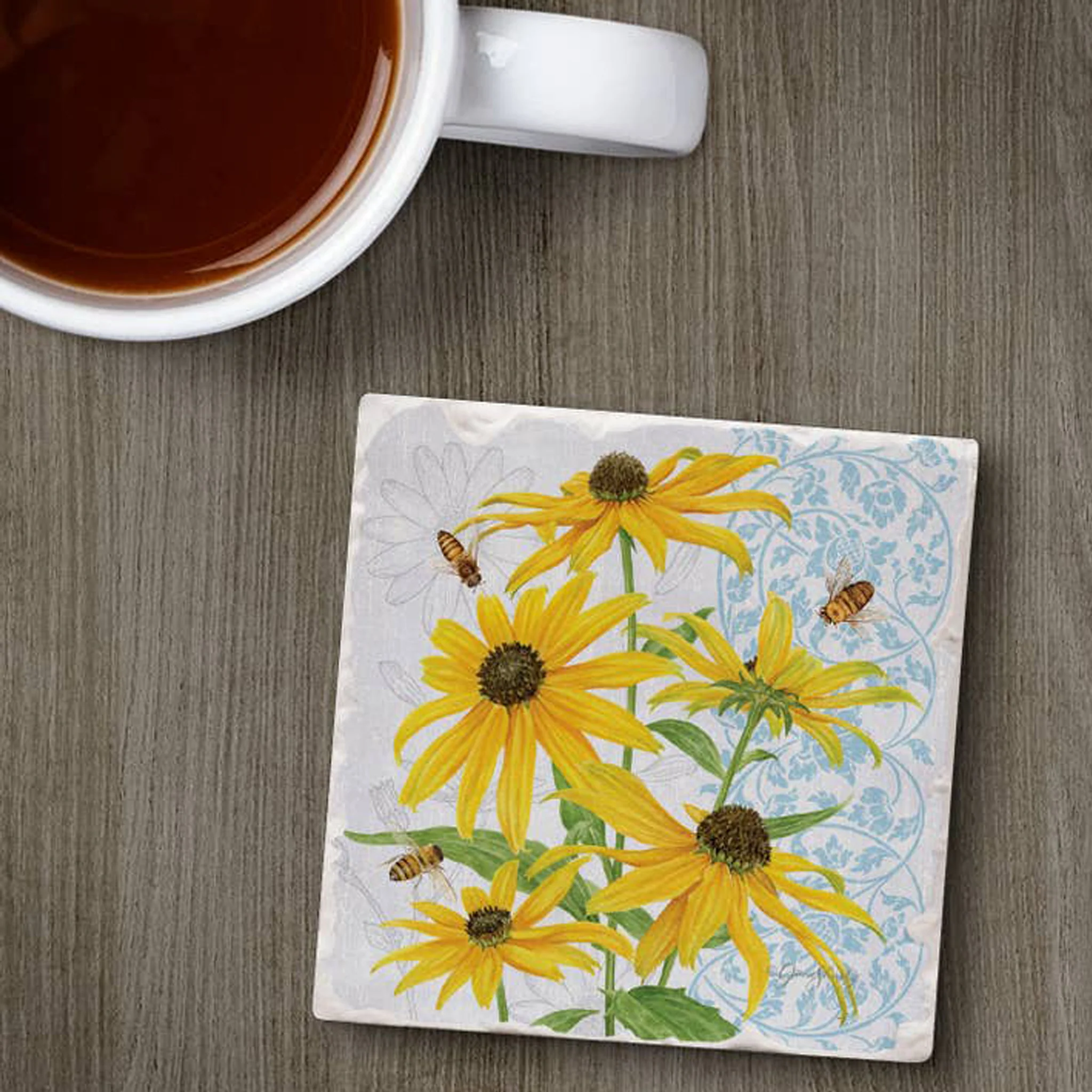 Black Eyed Susans Tumbled Edge Stone Drink Coaster - Image 3