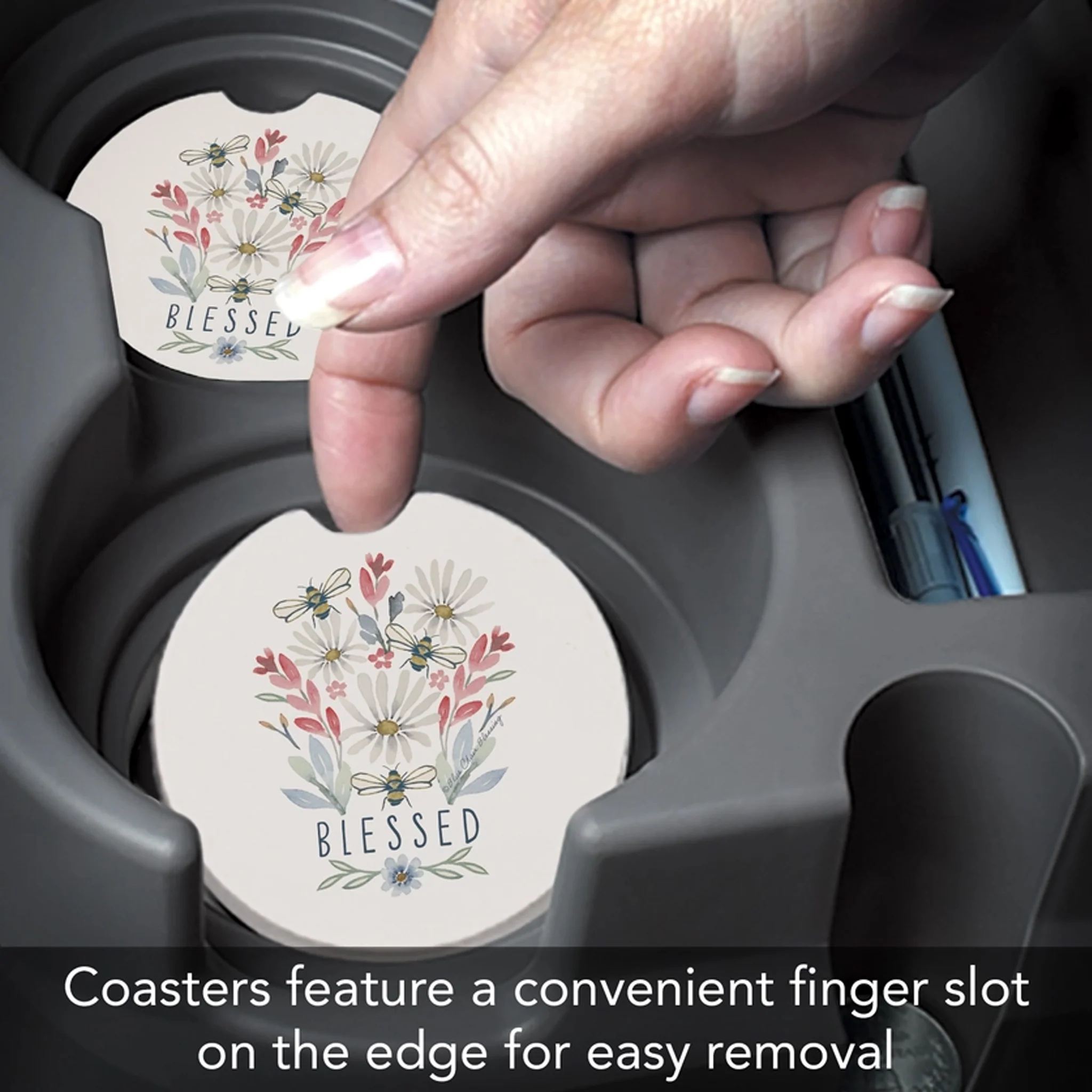 Blessed Bouquet Absorbent Stone Car Coaster - Image 3