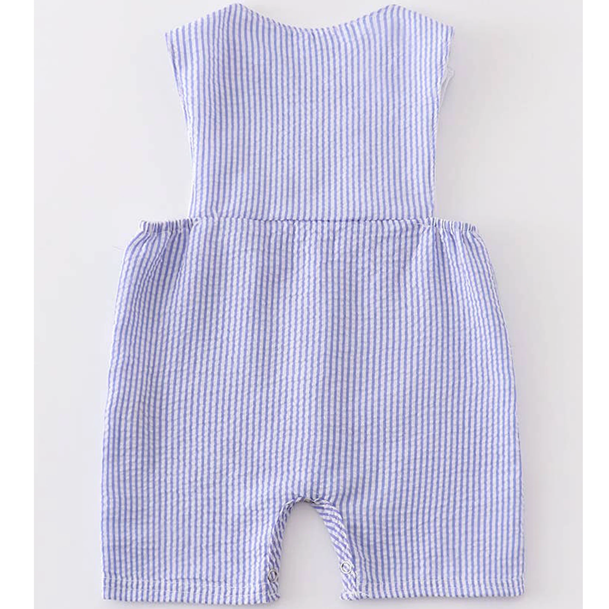 Blue Crab Embroidered Sleeveless Baby Romper - Image 2