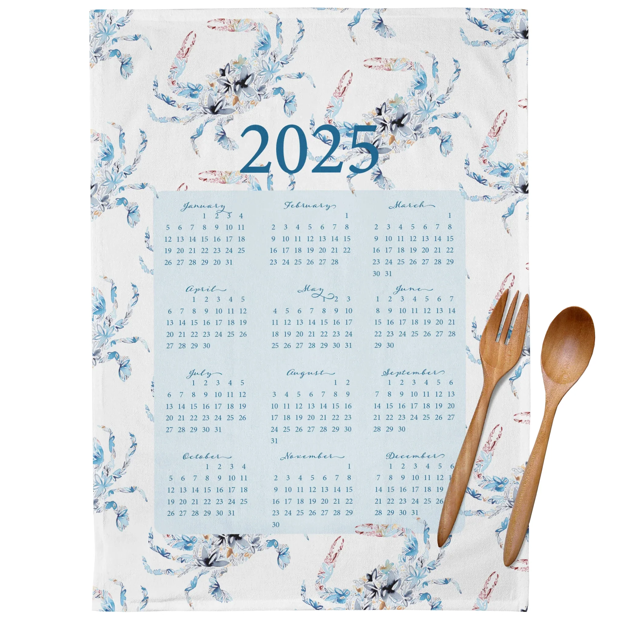 Blue Crab Floral 2025 Calendar Towel *SALE*