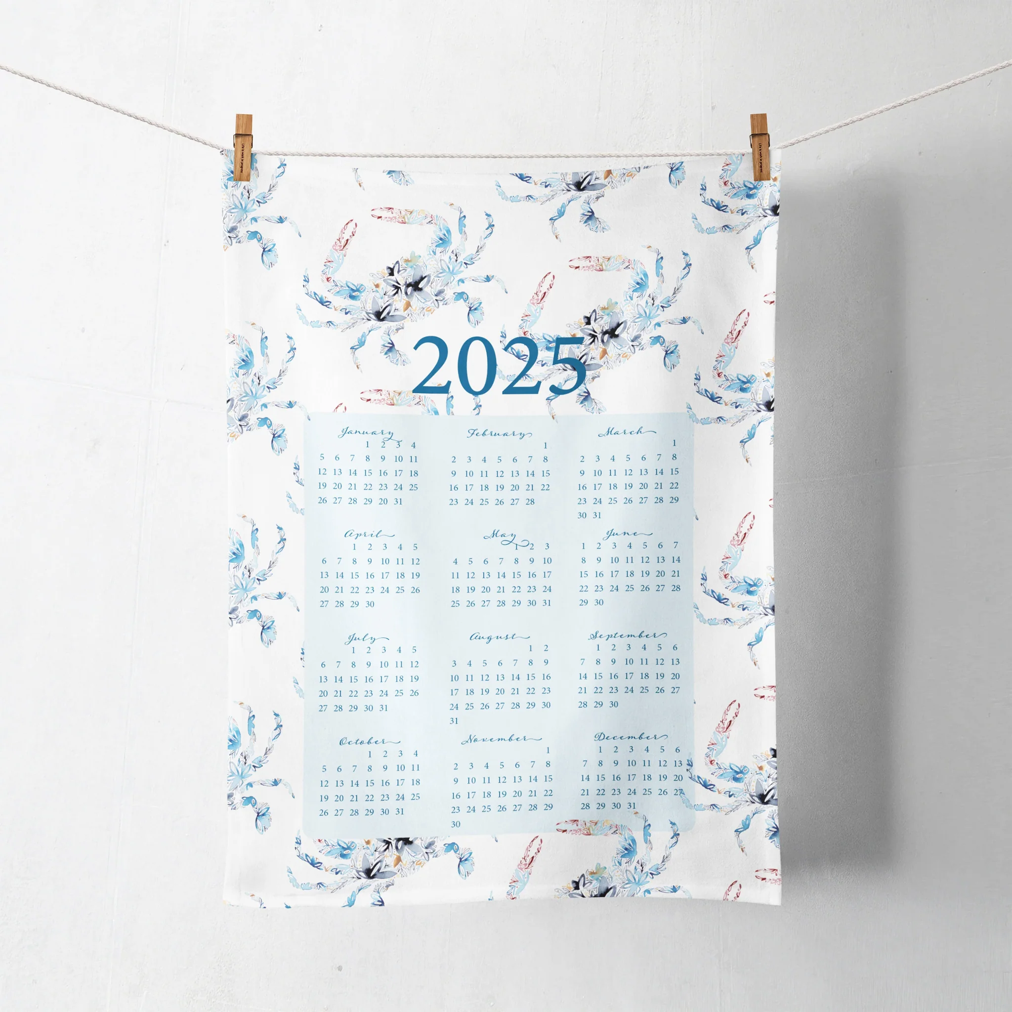 Blue Crab Floral 2025 Calendar Towel *SALE* - Image 3