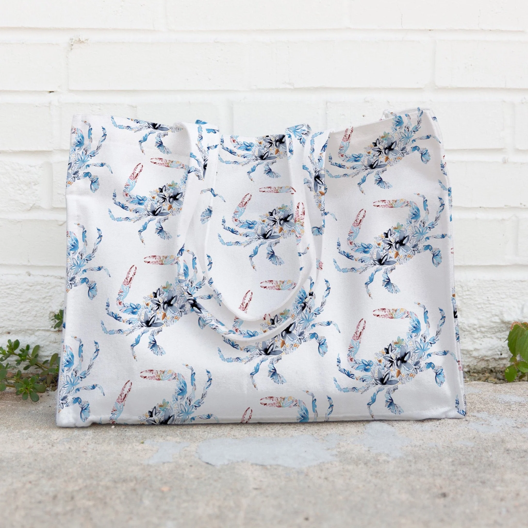 Blue Crab Floral Canvas Tote Bag - Image 7