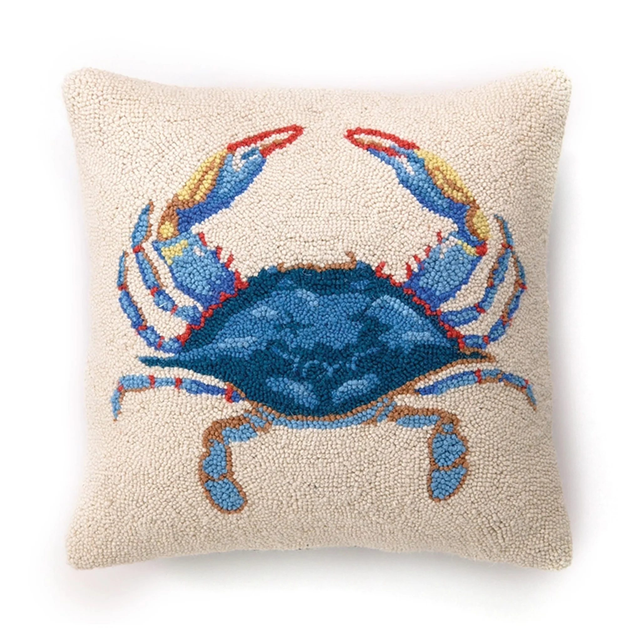 Blue Crab Hooked Wool Pillow