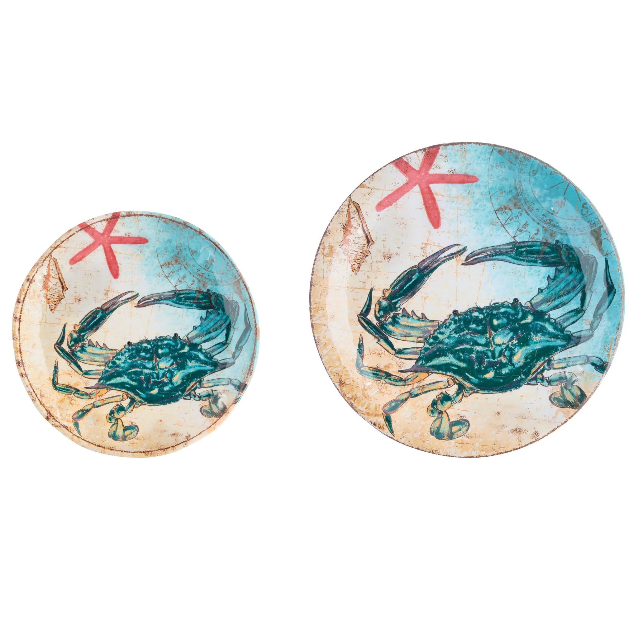 Blue Crab Sealife Melamine Plates - Dinner & Dessert Sizes
