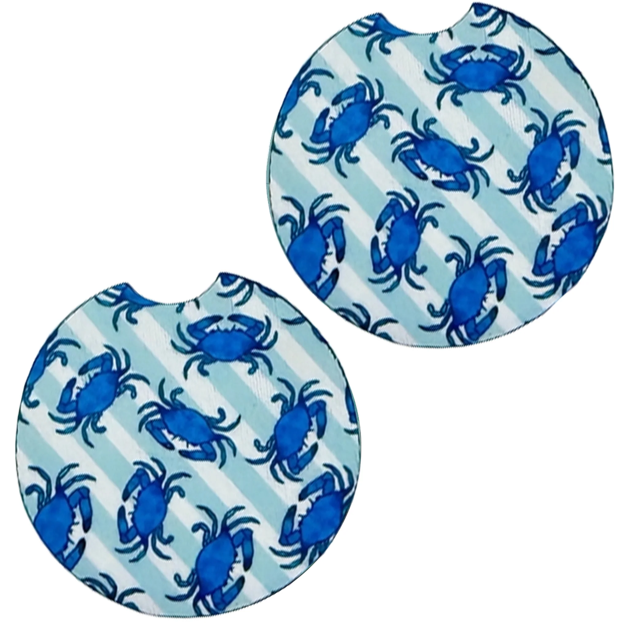 Blue Crab Striped Car Coasters Set of 2