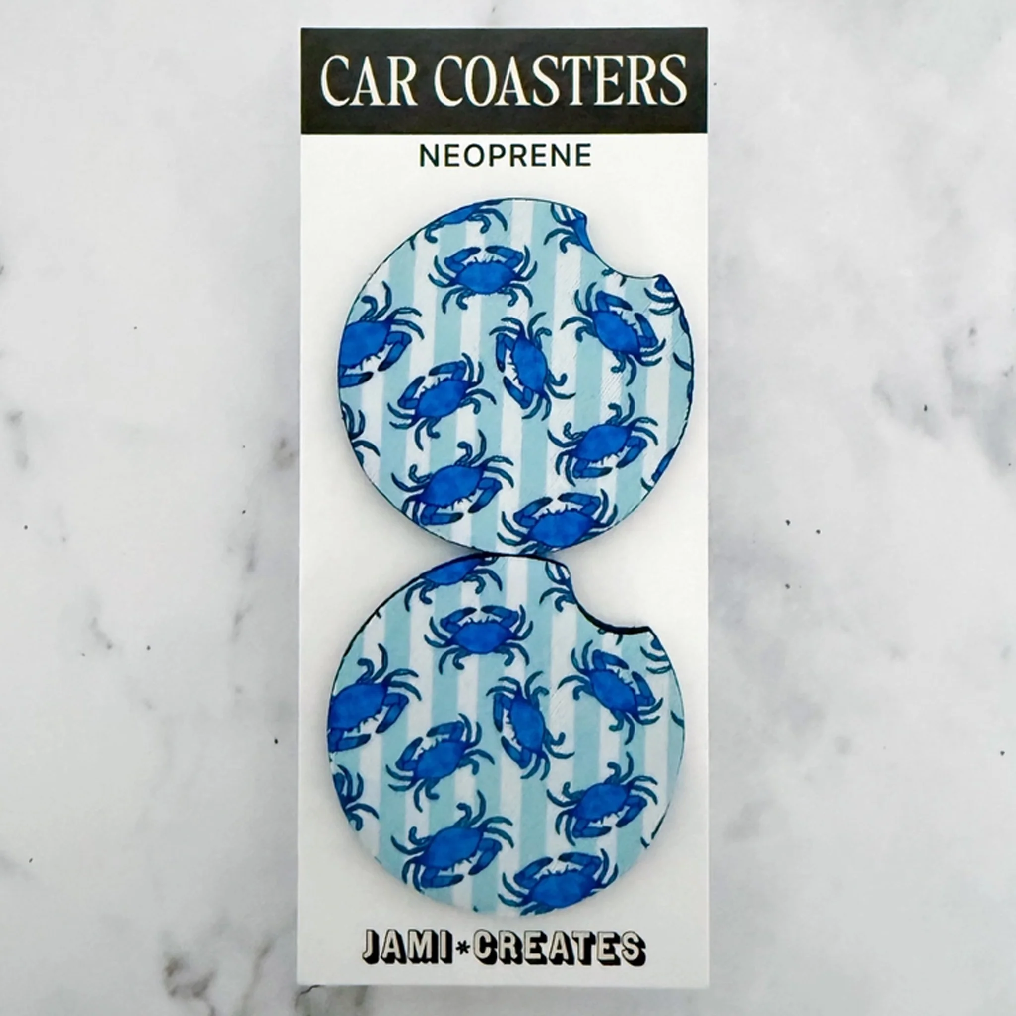 Blue Crab Striped Car Coasters Set of 2 - Image 2