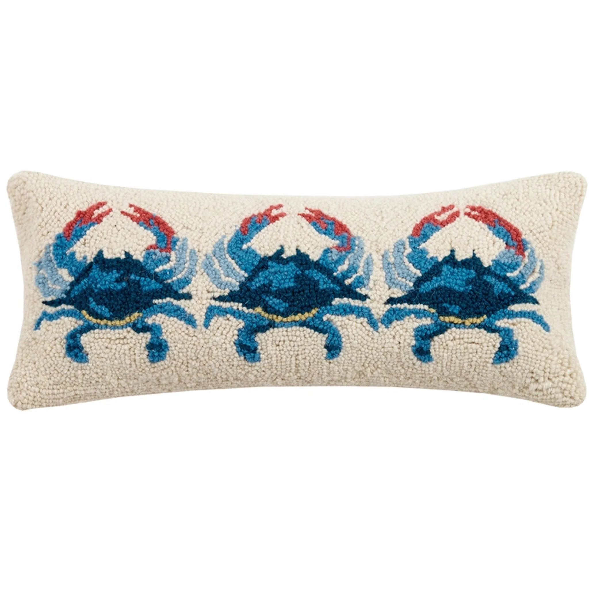 Blue Crabs Hooked Wool Lumbar Pillow