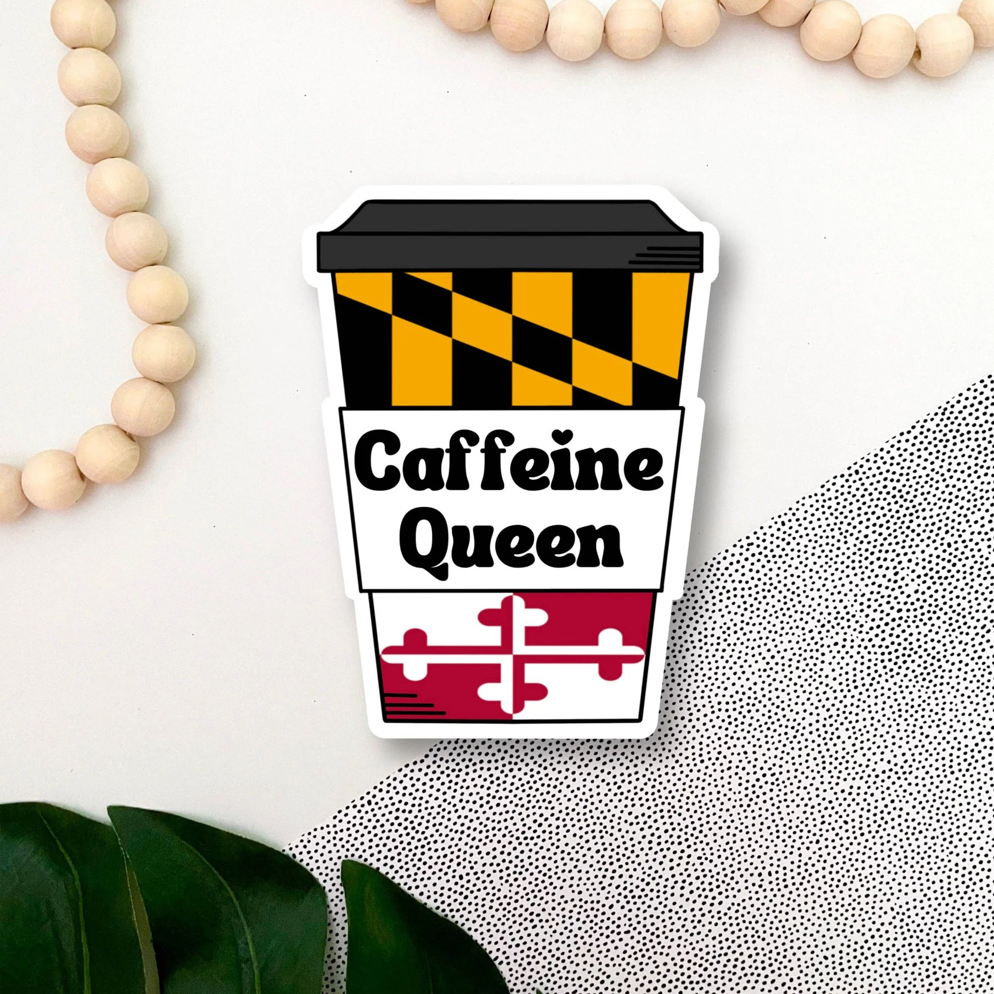 Caffeine Queen Maryland Flag Cup Vinyl Sticker - Image 3