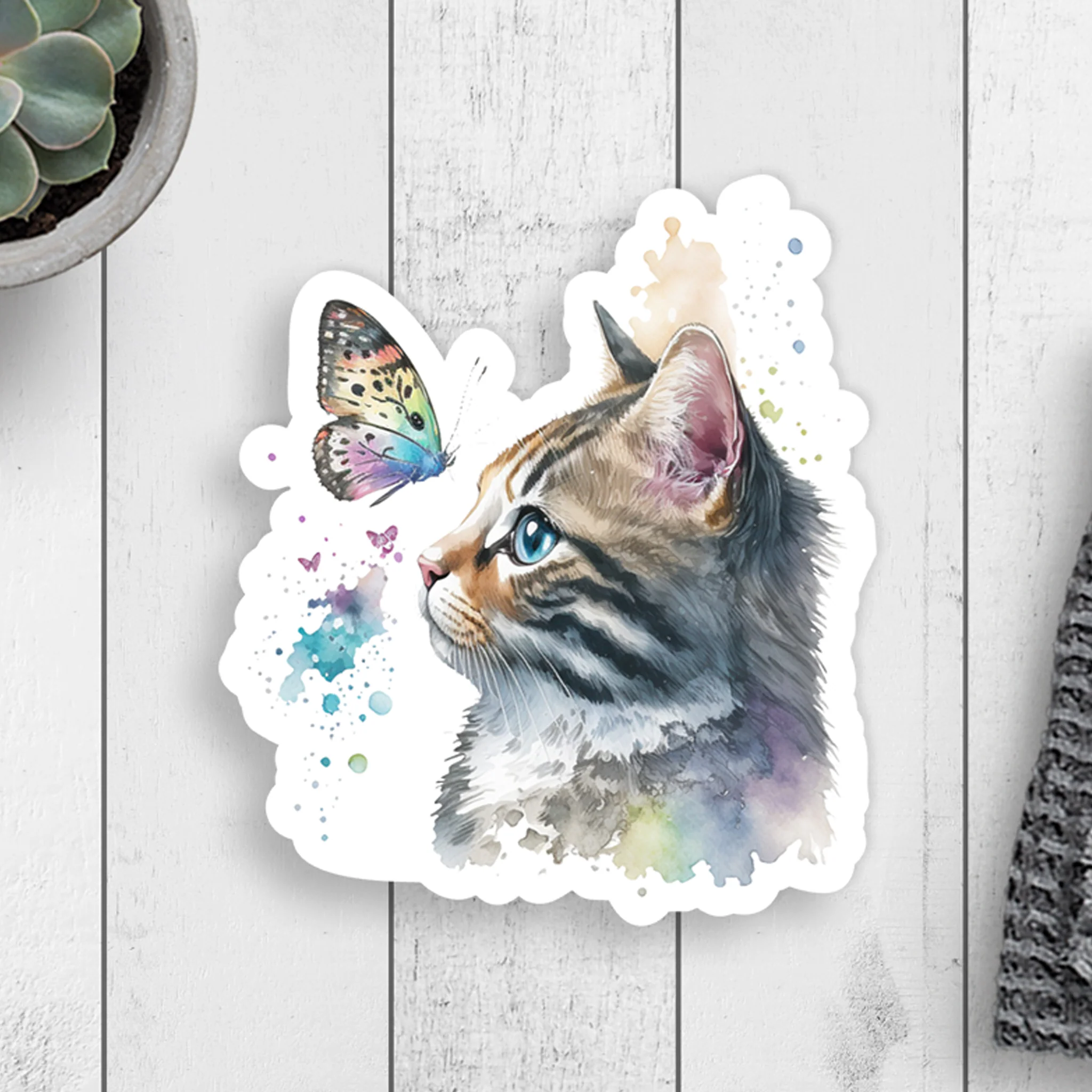 Cat and Butterfly Pastel Vinyl Sticker - Image 2