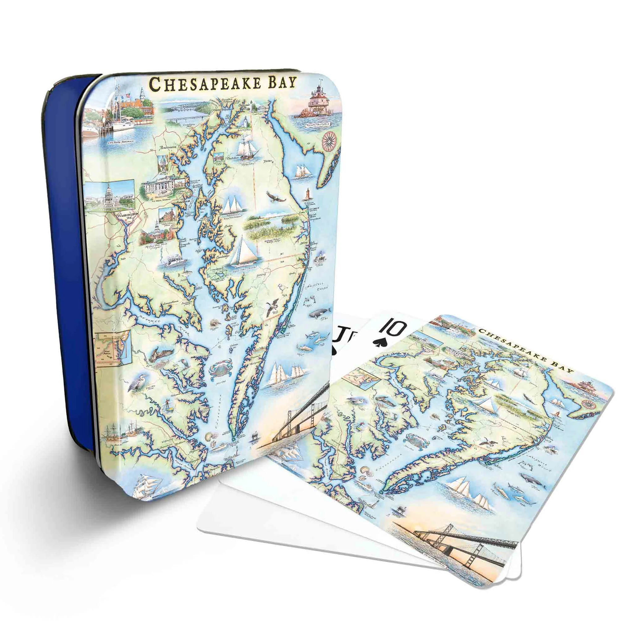 Chesapeake Bay Map Playing Cards in Metal Case