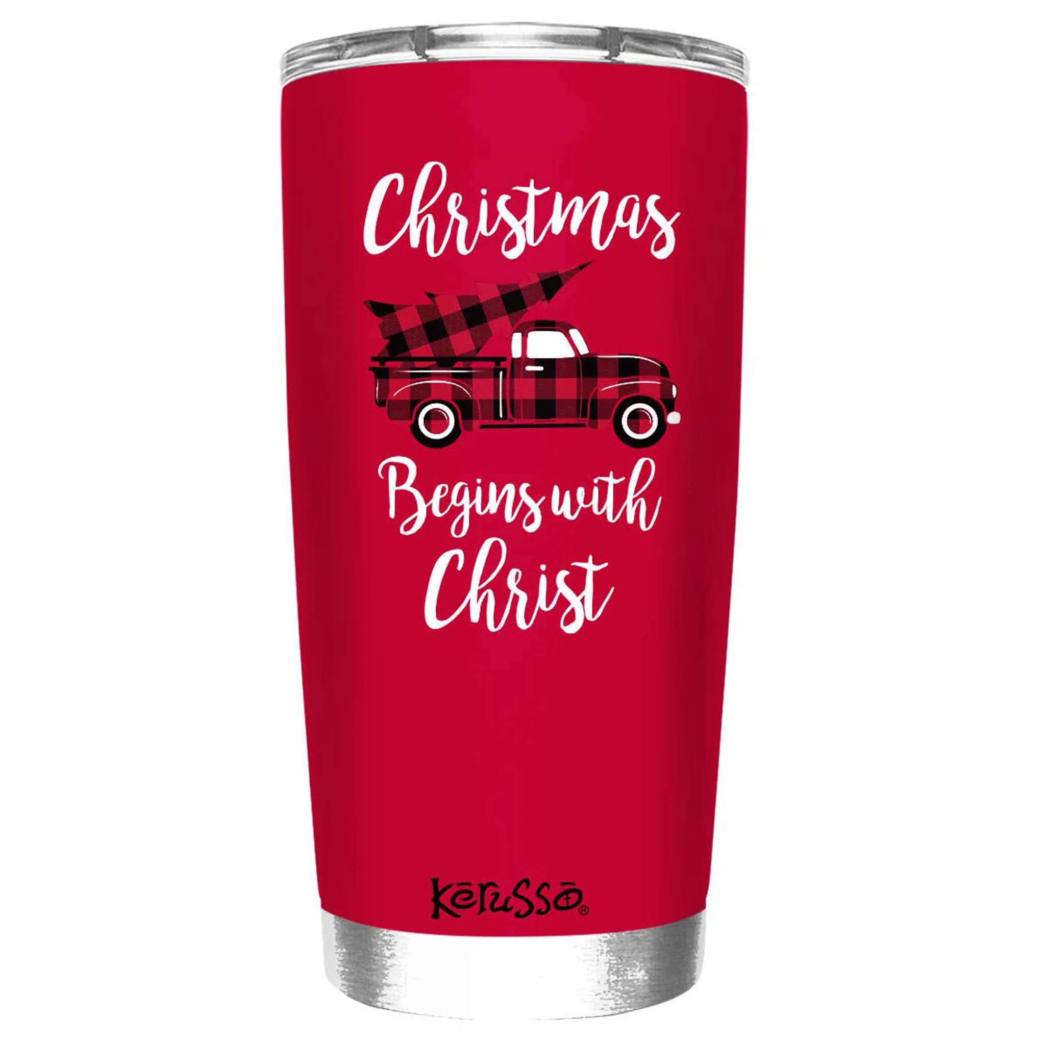 Christmas Begins with Christ Red Truck Stainless Steel Tumbler