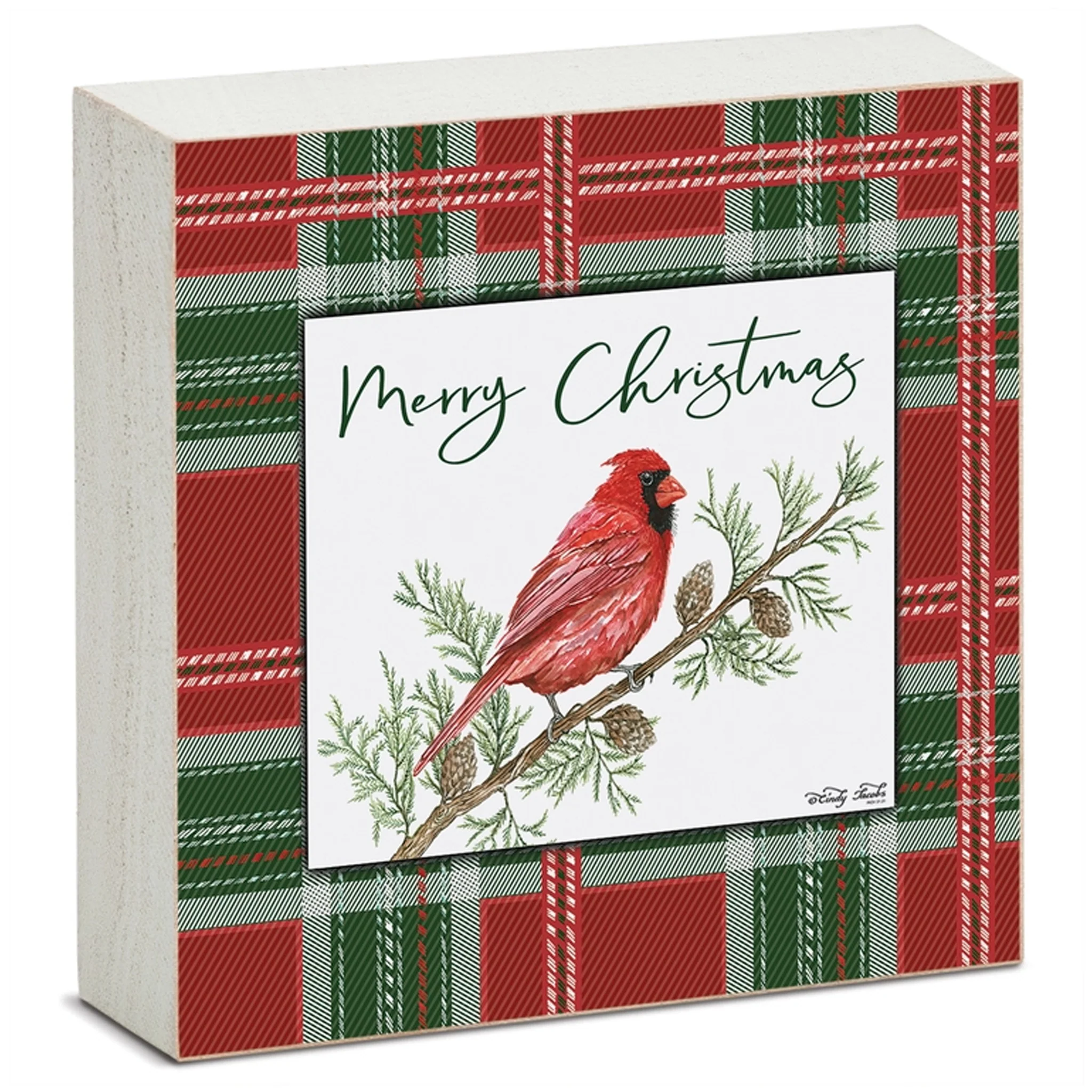 Christmas Cardinal Wood Block Sign