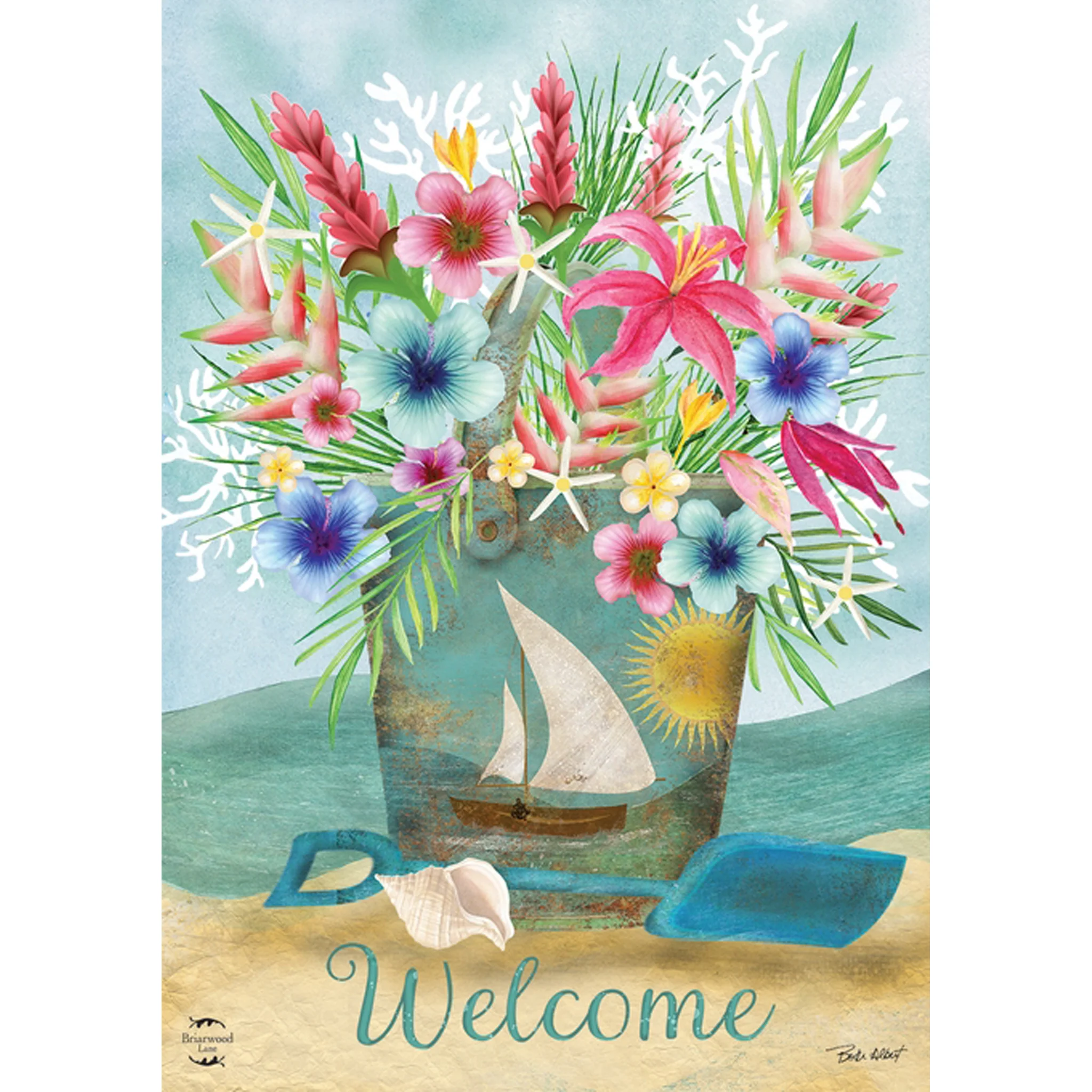 Coastal Flowers Welcome (Sleeve) Flag