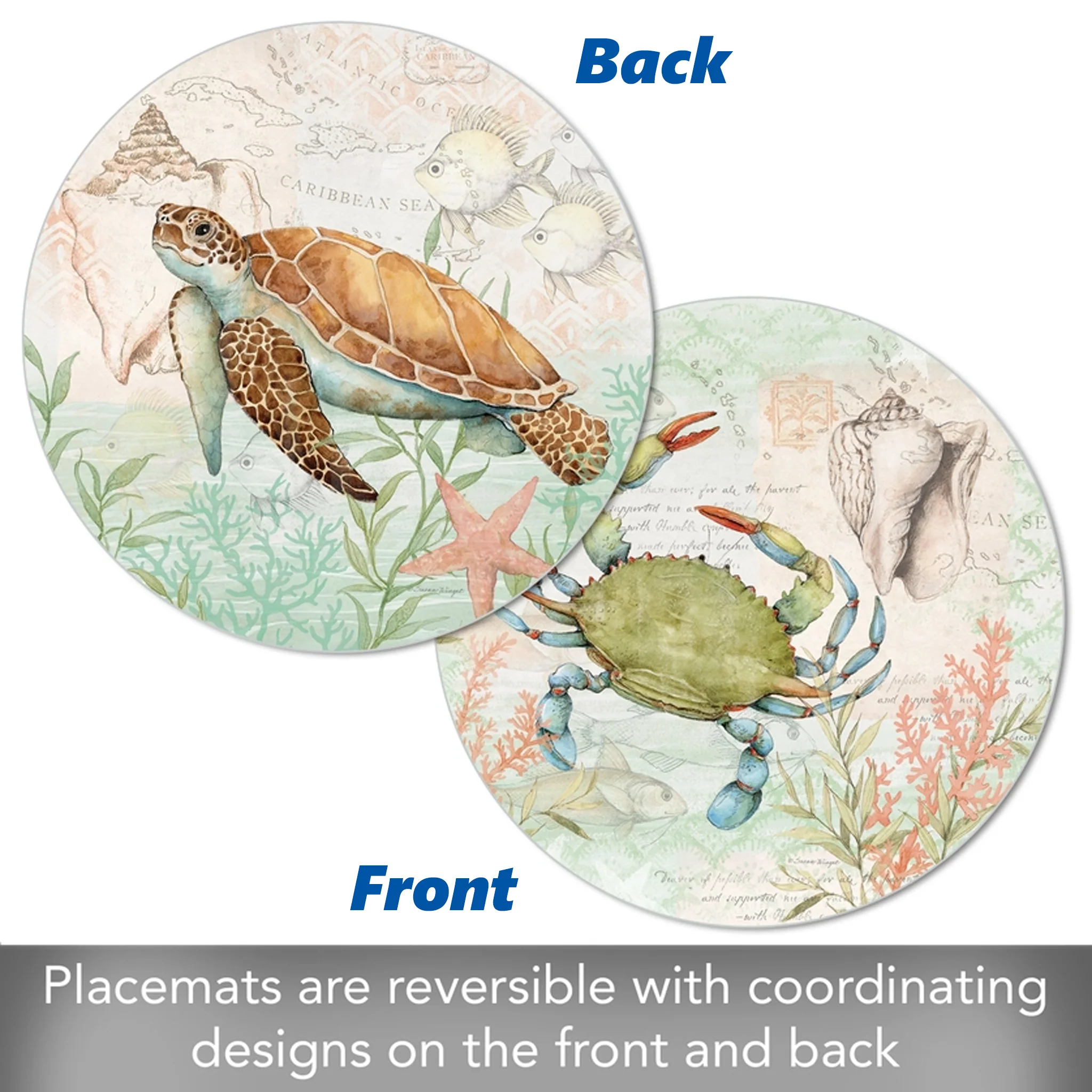 Blue Crab and Sea Turtle Reversible Placemat - Image 3