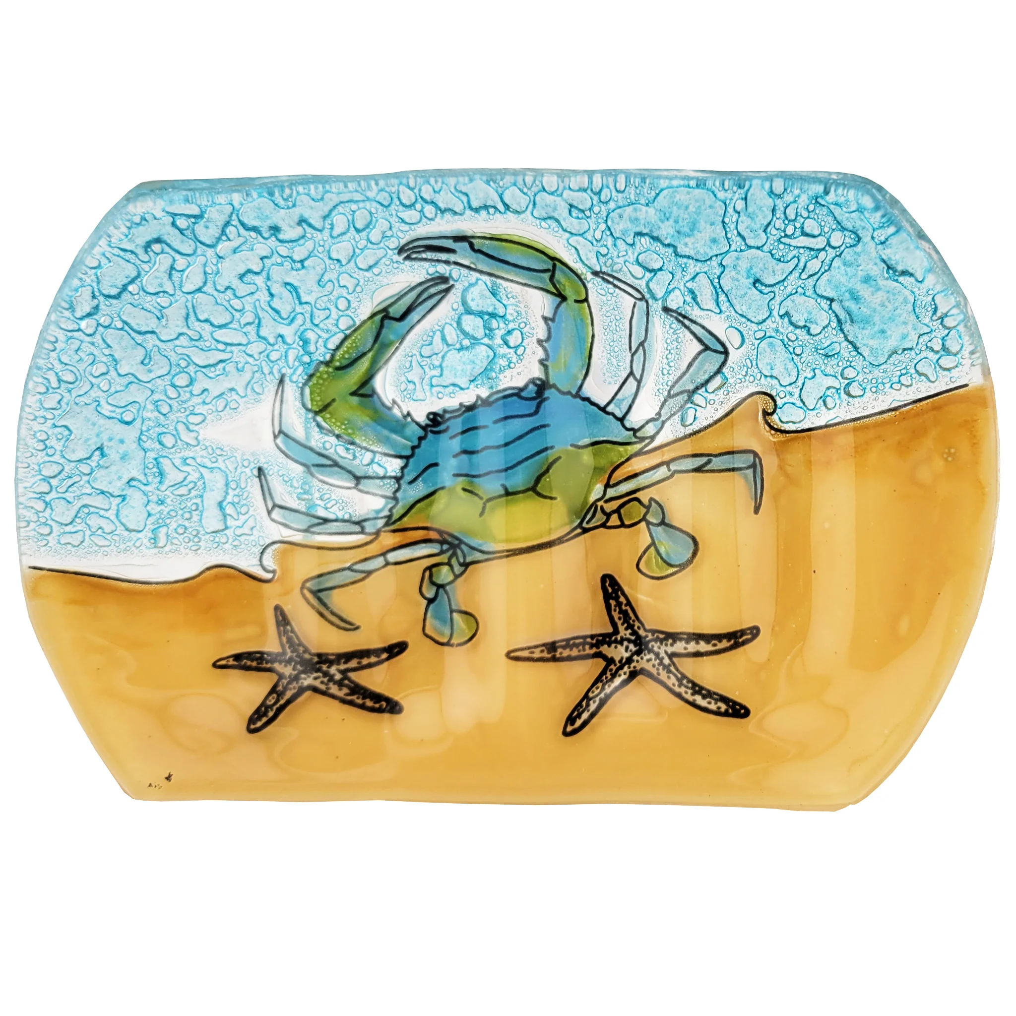 Crab at the Beach Glass Soap Dish - Blue or Red - Image 3