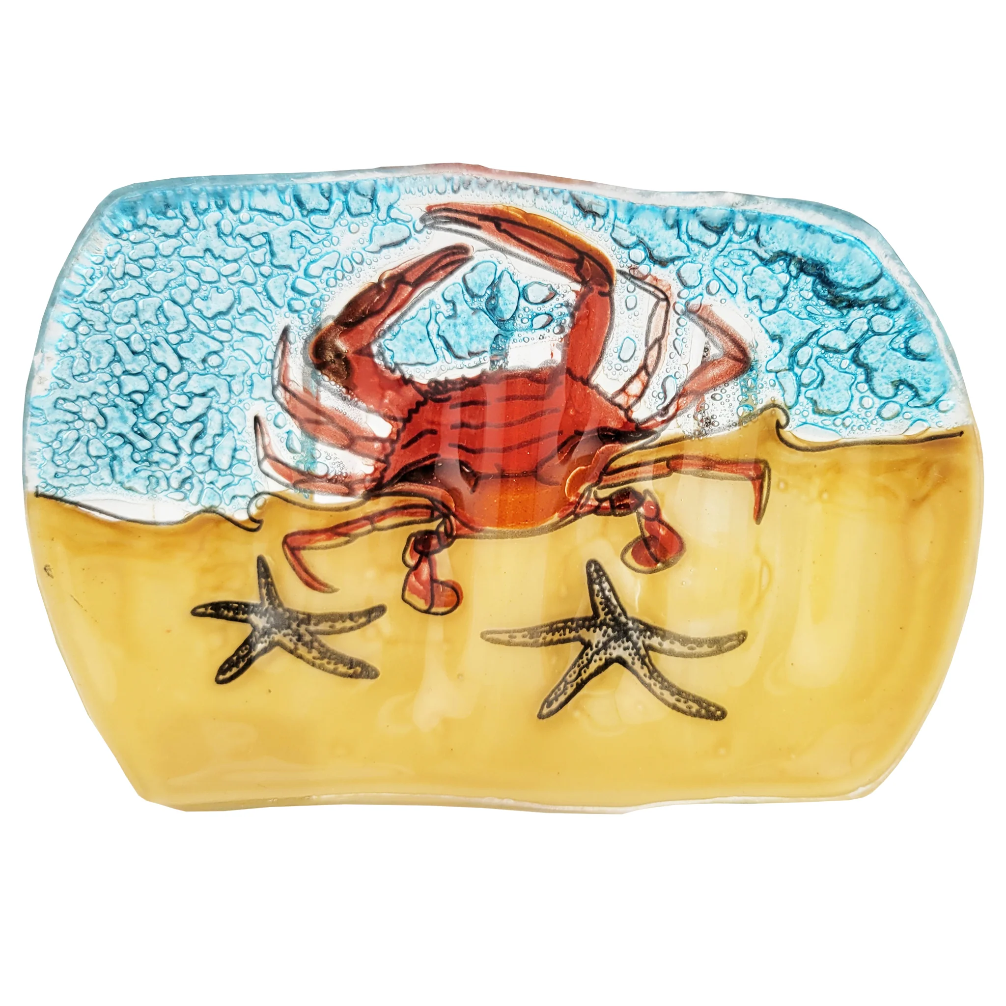 Crab at the Beach Glass Soap Dish - Blue or Red - Image 4