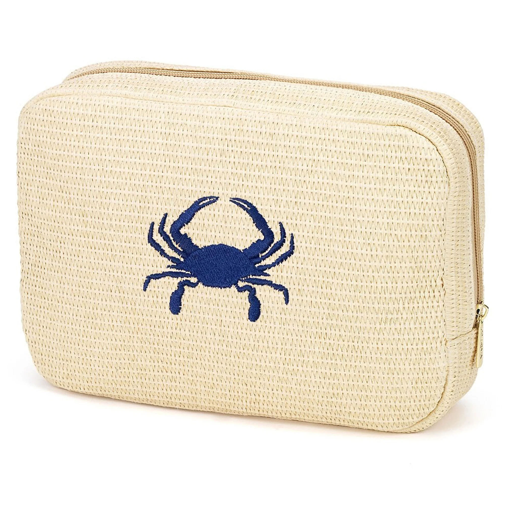 Blue Crab Embroidered Cosmetic Case