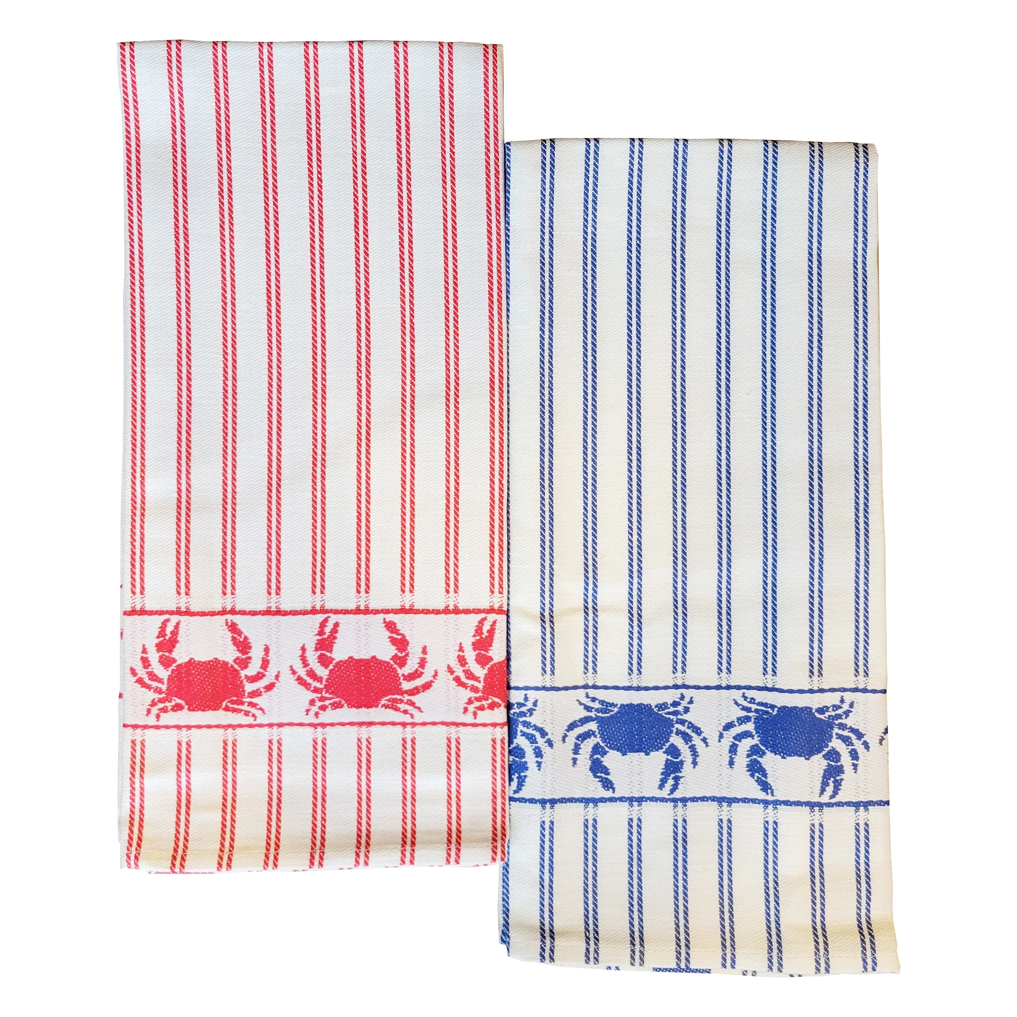 Crab Linen Blend Kitchen Towel - Blue or Red - Image 4