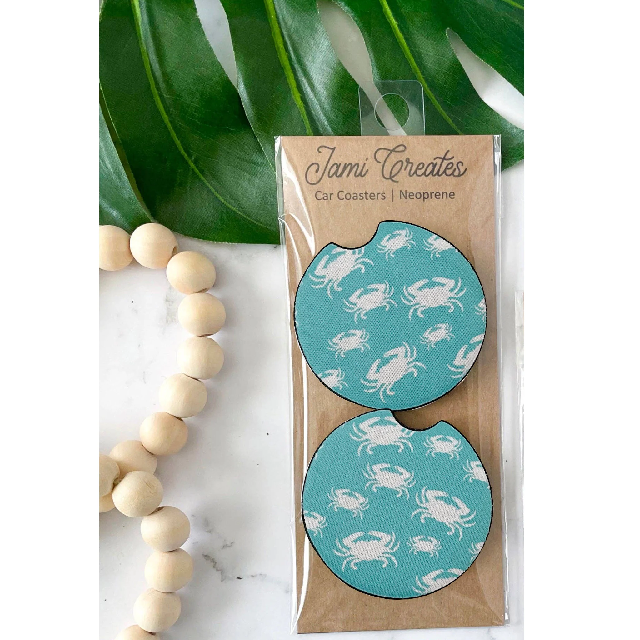 Crab Turquoise Car Coasters Set of 2 - Image 2