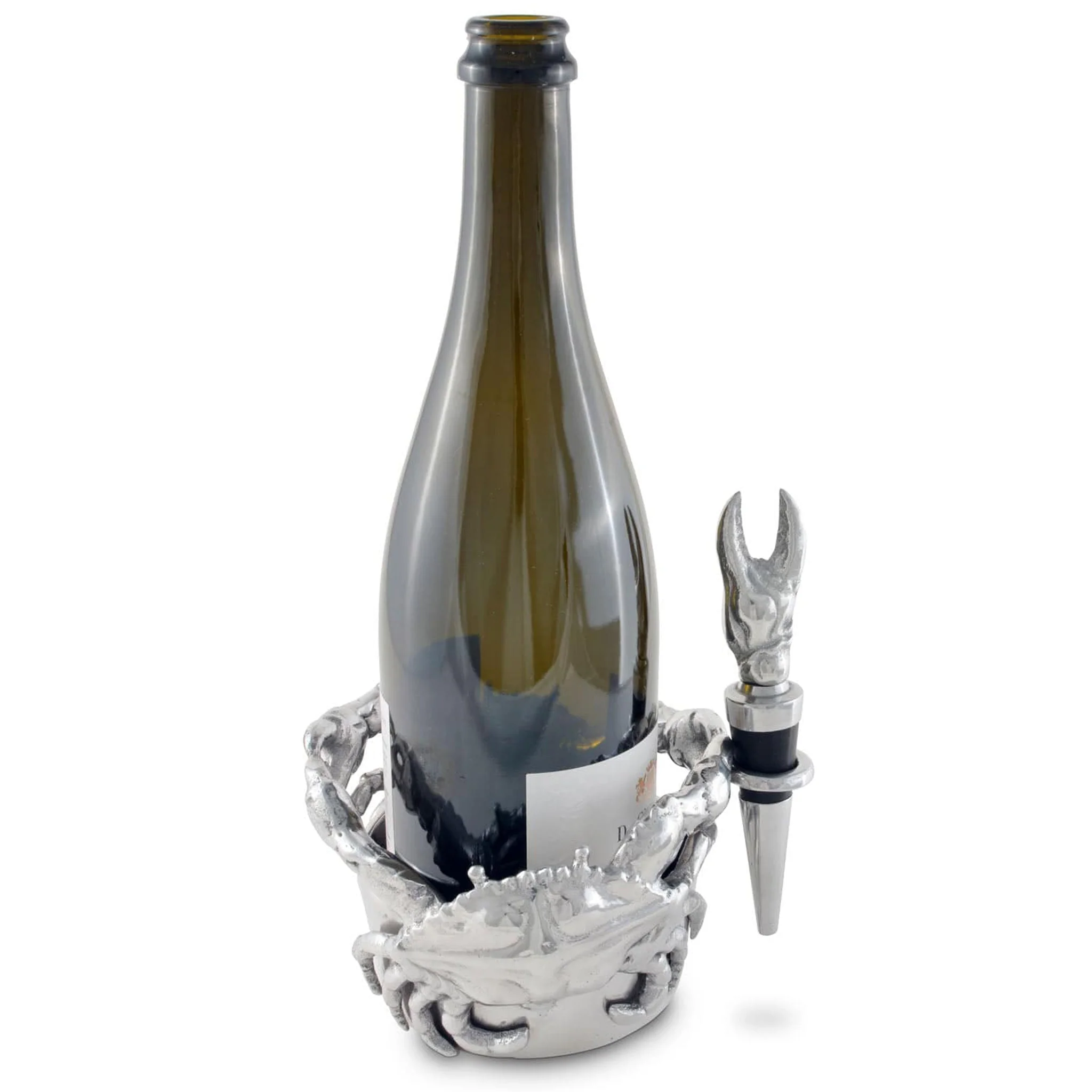 Crab Wine Caddy and Stopper Set Sand-Cast Aluminum - Image 2
