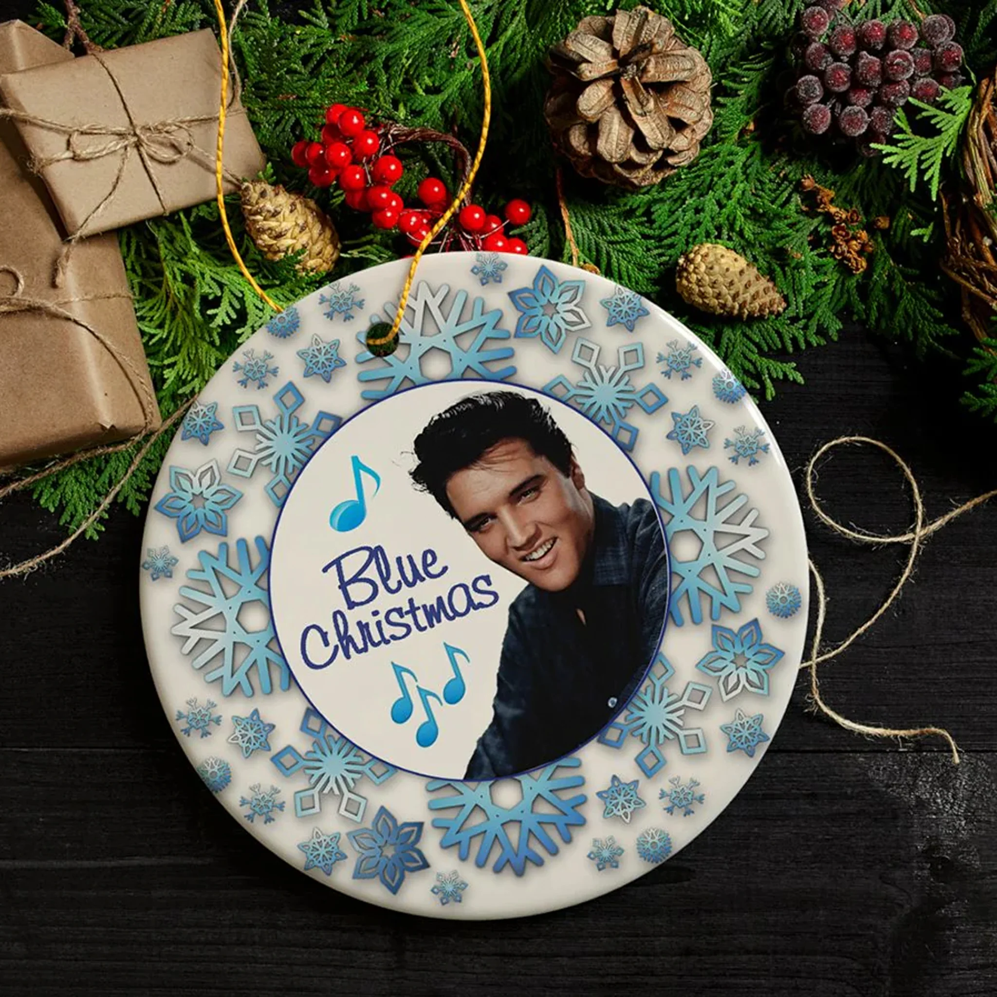 Elvis Presley Blue Christmas Ceramic Ornament - Image 2