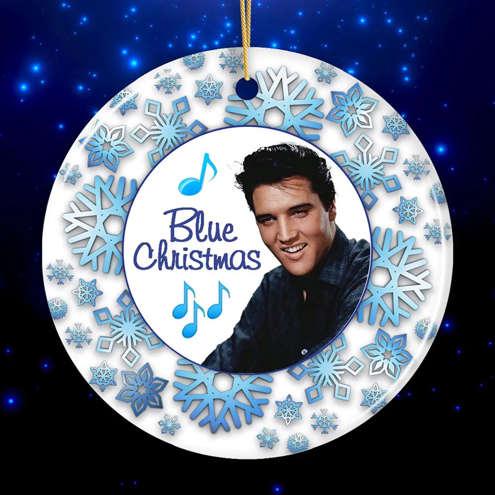 Elvis Presley Blue Christmas Ceramic Ornament - Image 3