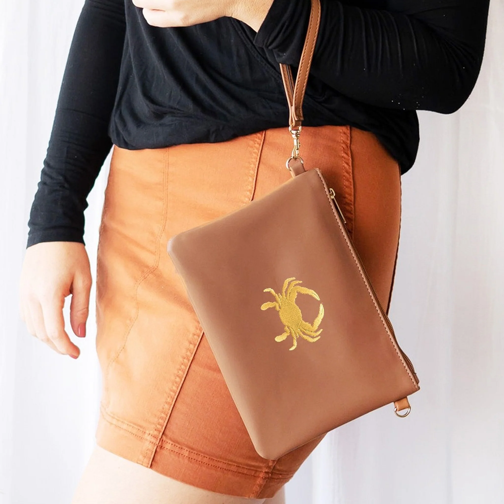 Embroidered Gold Crab Wristlet - Image 2
