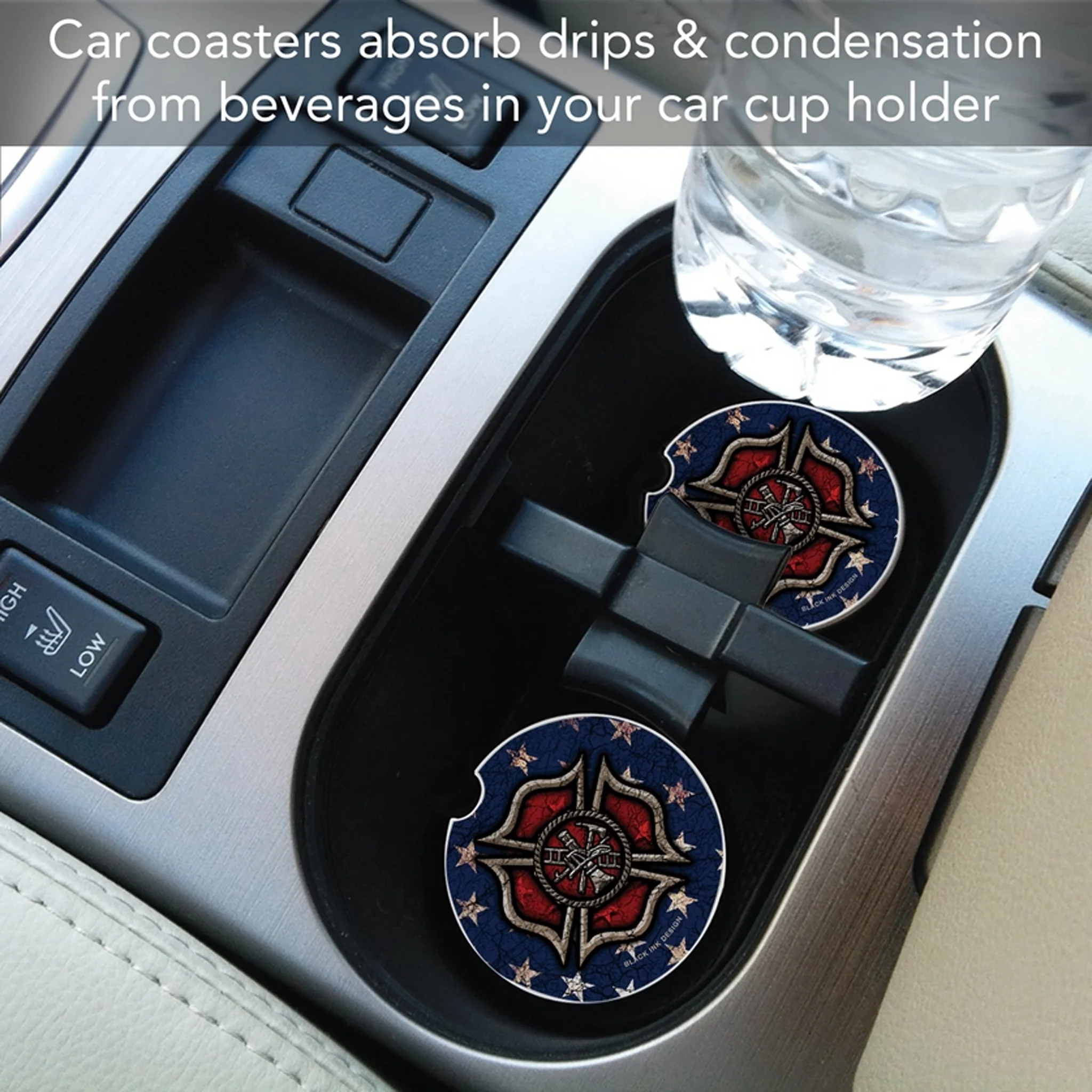 Firefighter Maltese Cross Absorbent Stone Car Coaster - Image 2