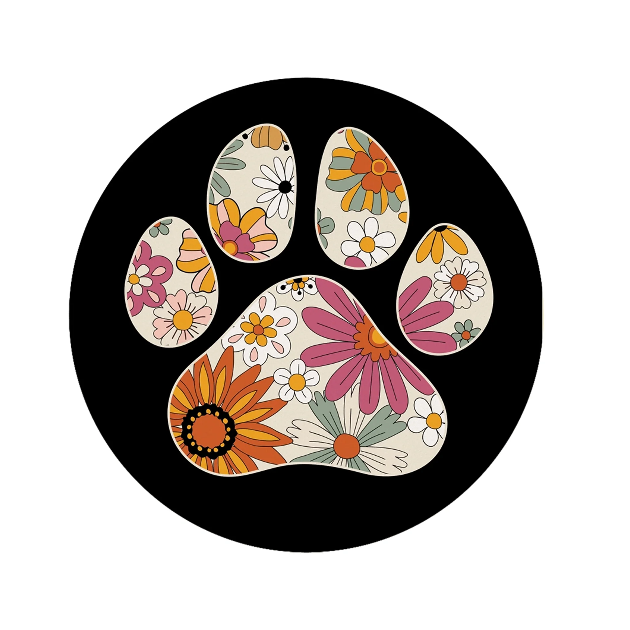 Floral Dog Paw Print Car Coaster