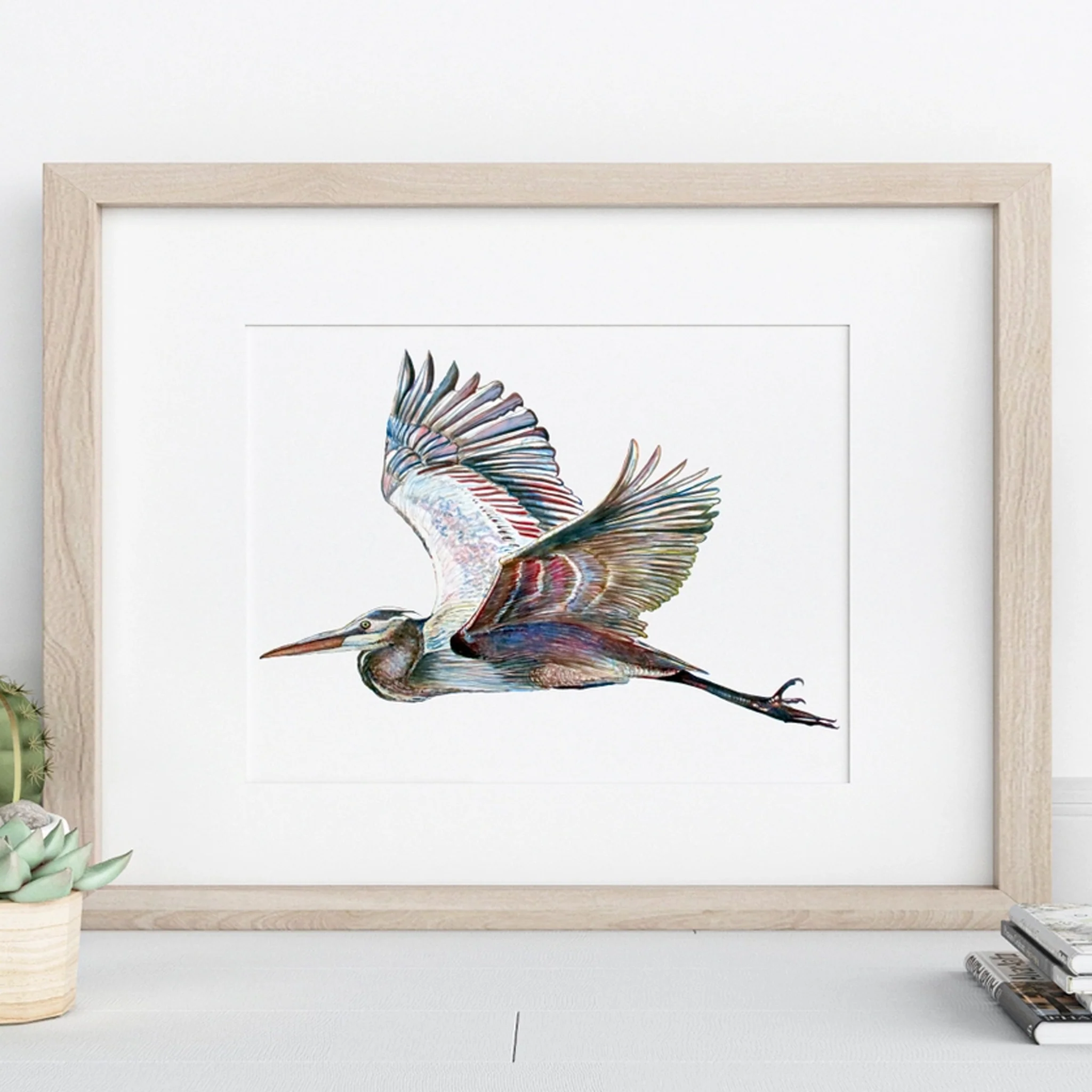 Flying Blue Heron Watercolor Art - Print or Greeting Card - Image 2