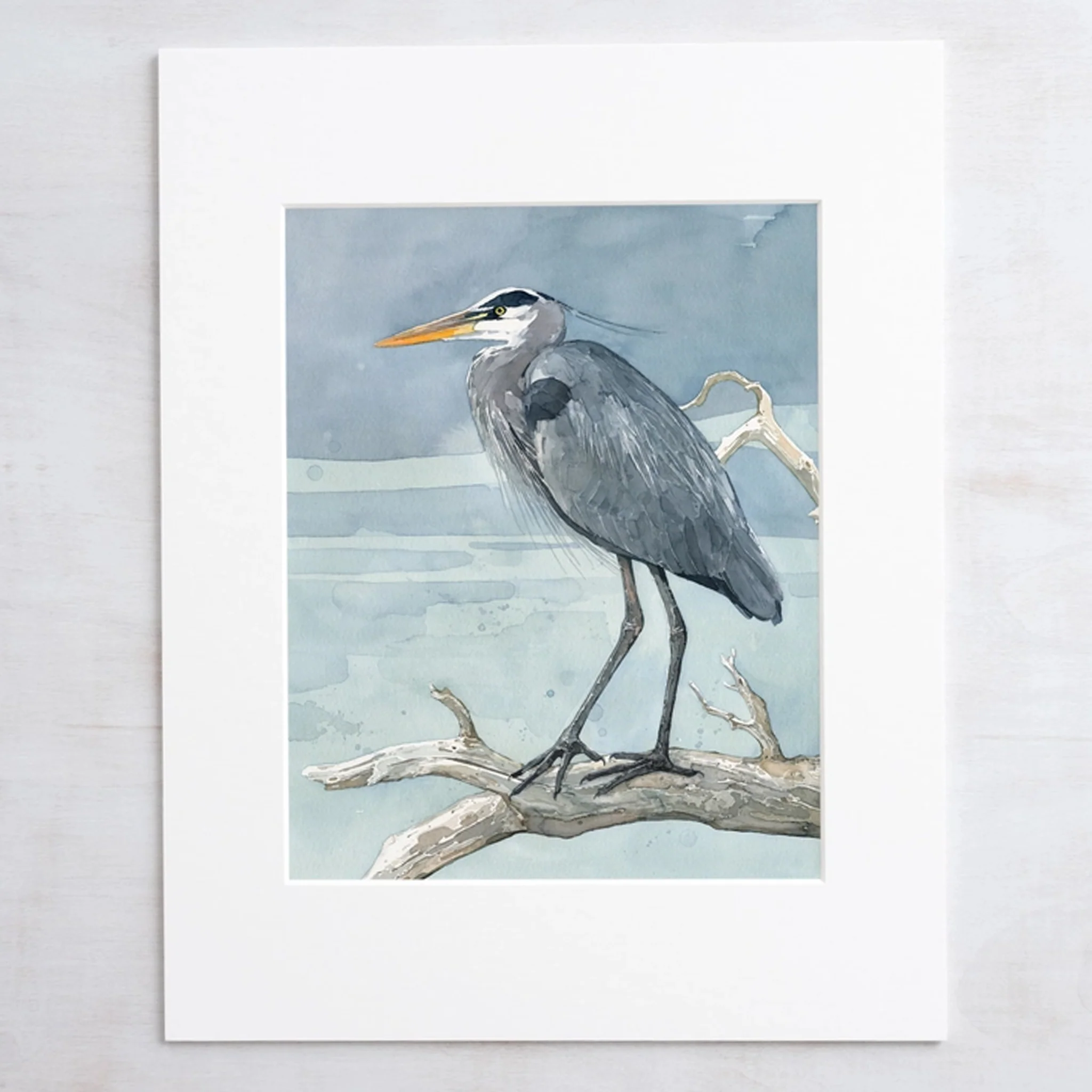 Great Blue Heron Watercolor Art Print - Matted - Image 2