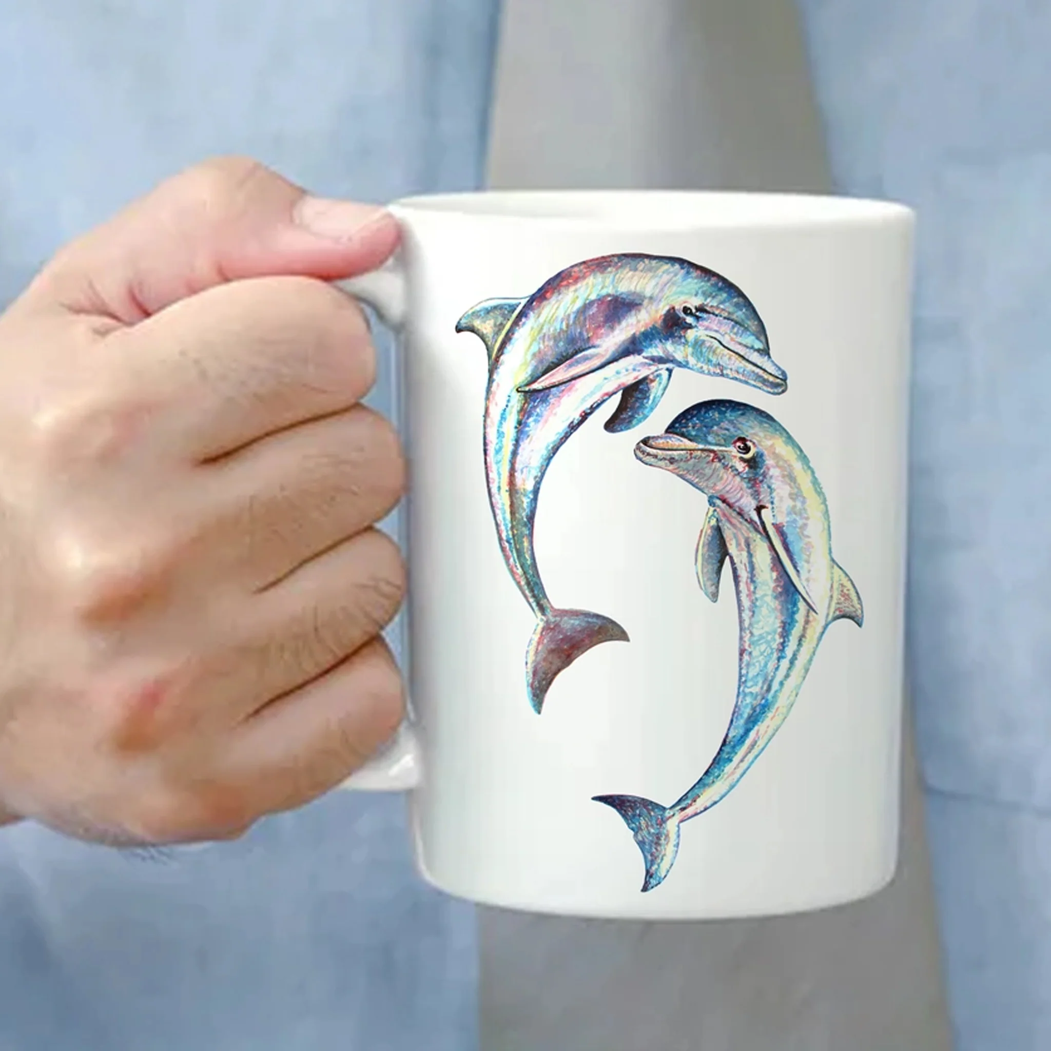 Happy Dolphins Watercolor Art Mug - Image 2