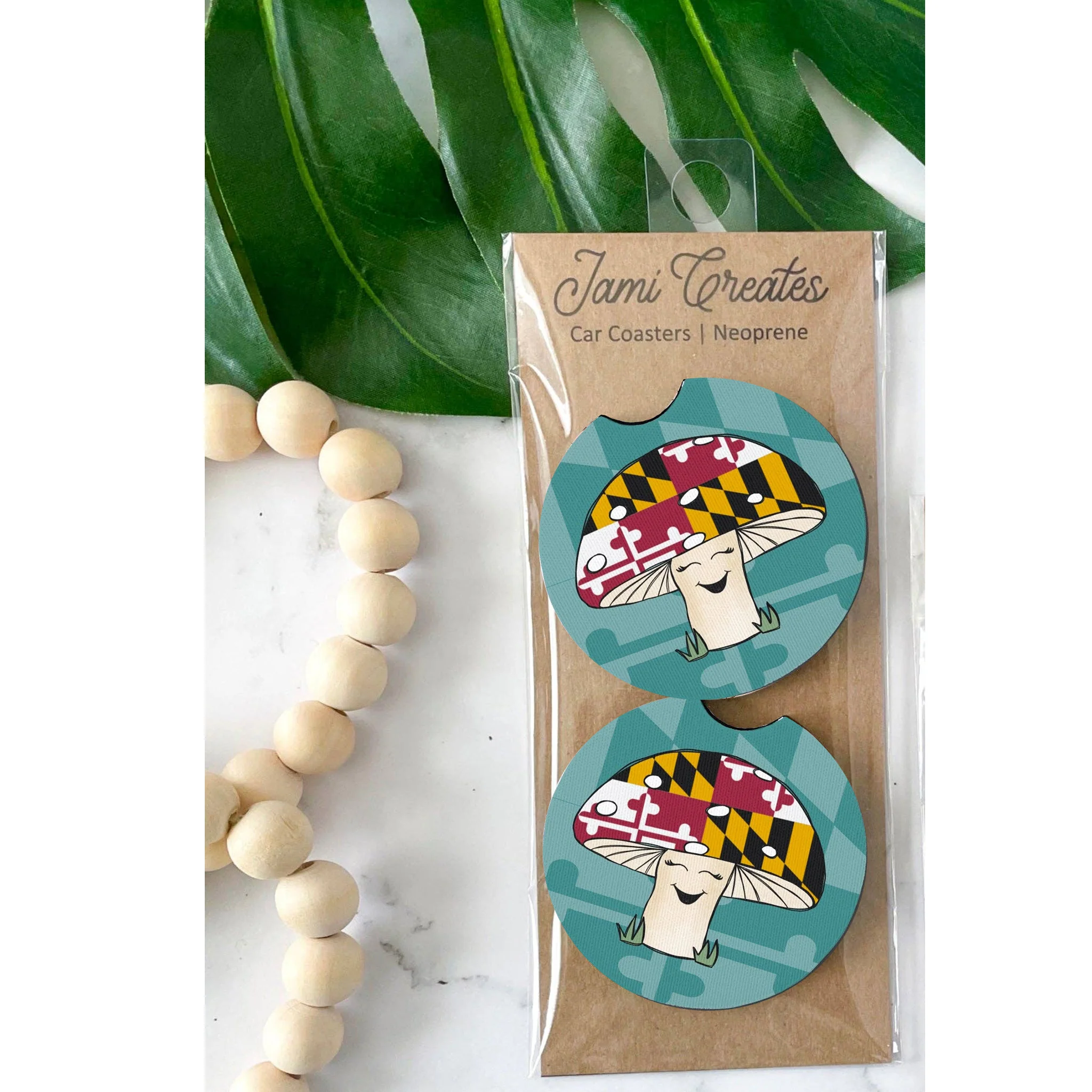 Happy Maryland Mushroom Car Coasters Set of 2 - Image 3